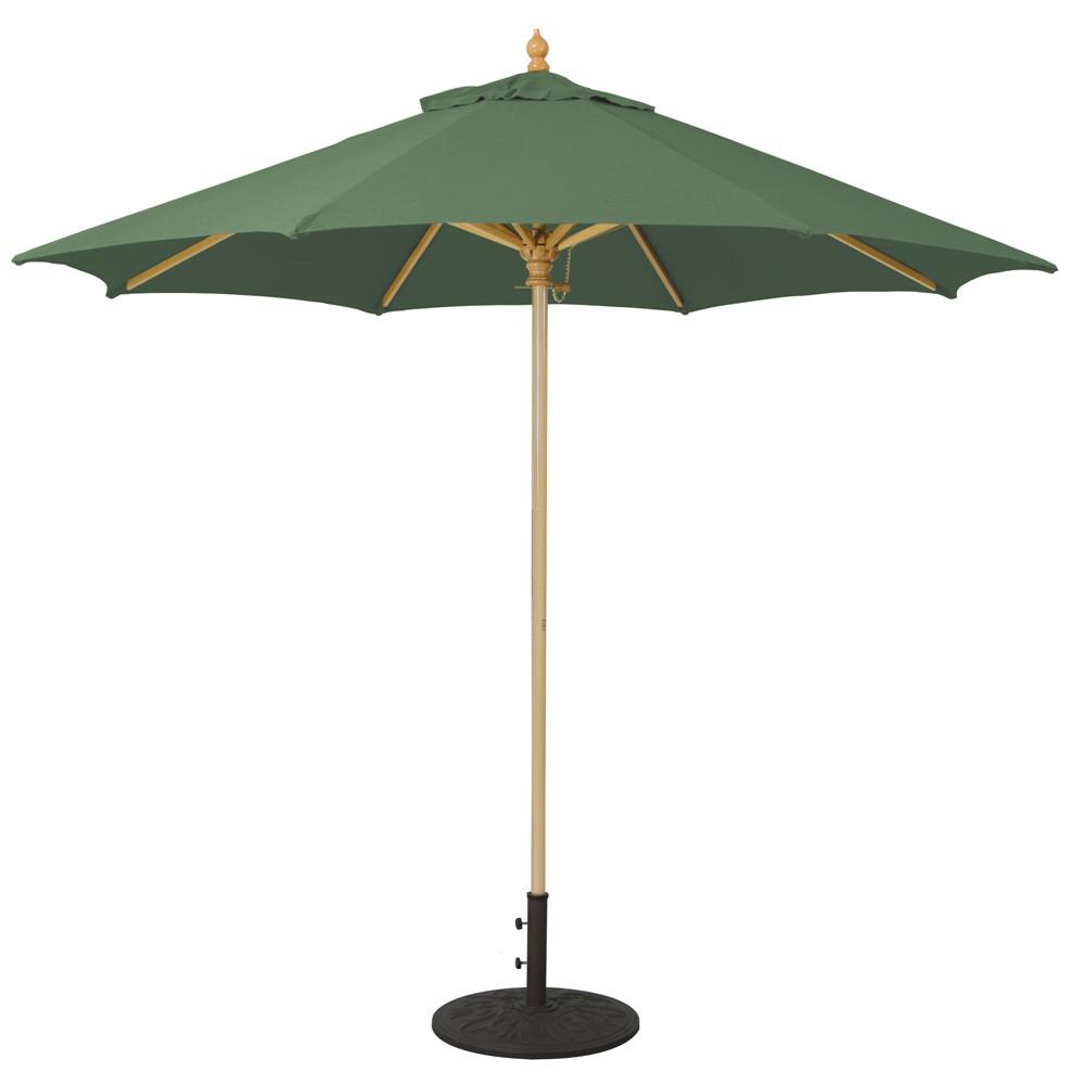Galtech 9 Ft. Commercial Octagonal Hardwood Patio Market Umbrella W/ Push Lift - Light Wood W/ Sunbrella Canvas Forest Green Canopy