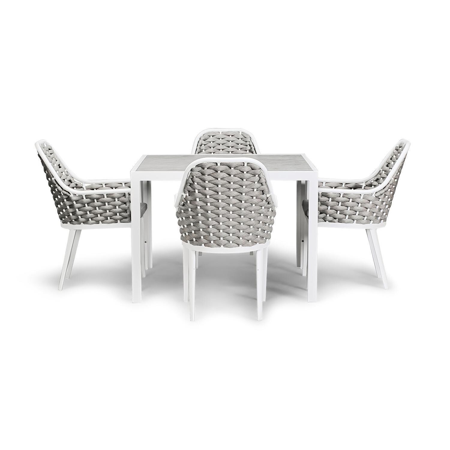 Chloe Bay 5 Pc Aluminum Square Dining Set in White by Lakeview - Front View - White Background thumbnail