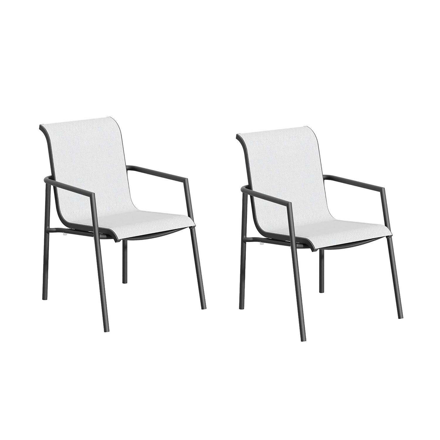 Oxford Garden Orso 2 Pc Soft Sling & Aluminum Dining Arm Chair in Carbon/Fog thumbnail