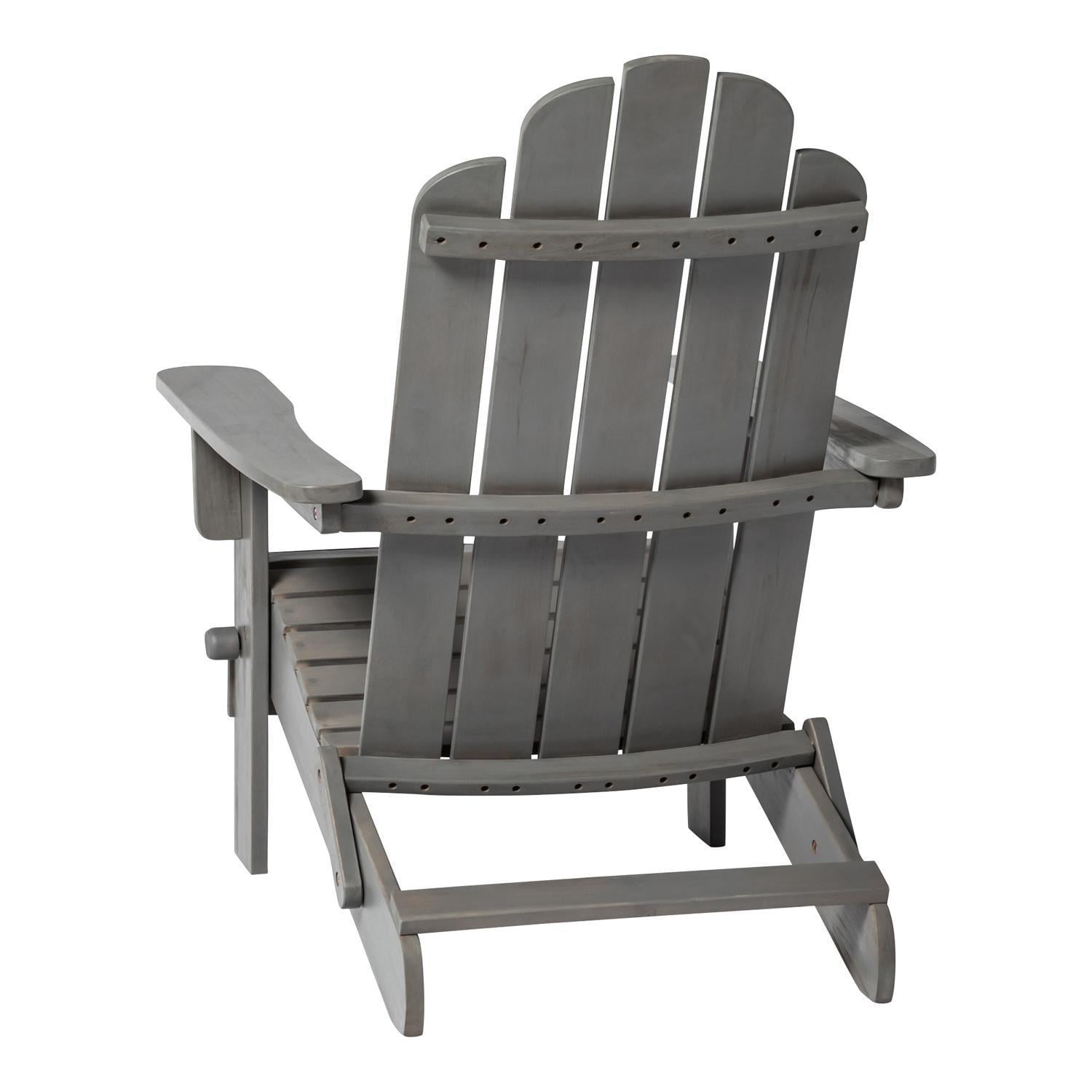 Ultimate Patio Folding Acacia Patio Adirondack Chair W/ Wine Glass Holder - Gray Wash - Rear View thumbnail