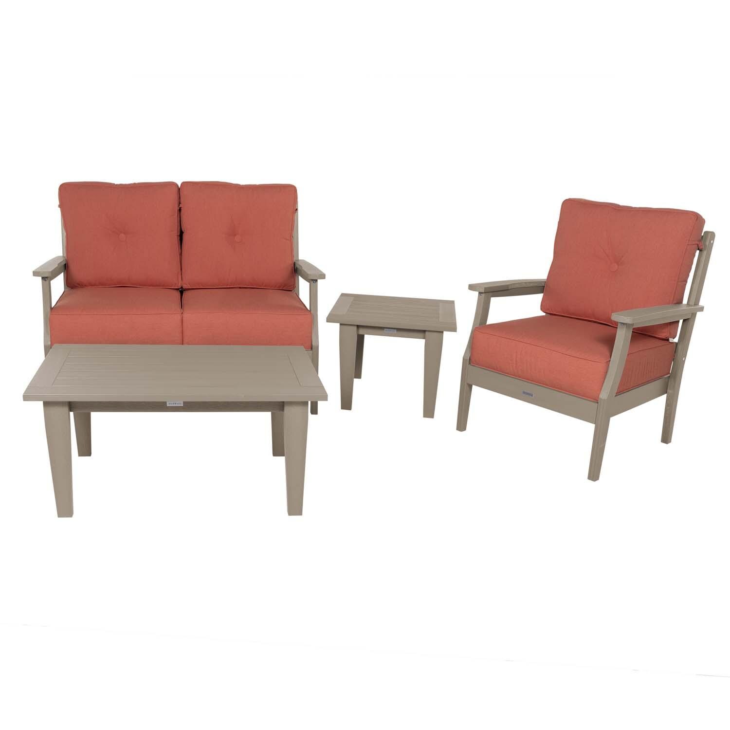 Blushing Bay 4 Pc Recycled Plastic Seating Set in Canvas Persimmon/Woodland Brown by Lakeview Outdoor Designs - Front View - White Background thumbnail