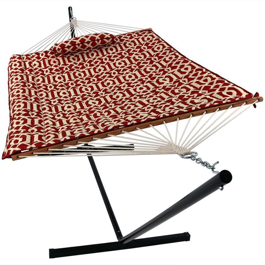 Ultimate Patio Rope Hammock w/ 12-Foot Stand, Pad, & Pillow - Royal Red - White Background thumbnail