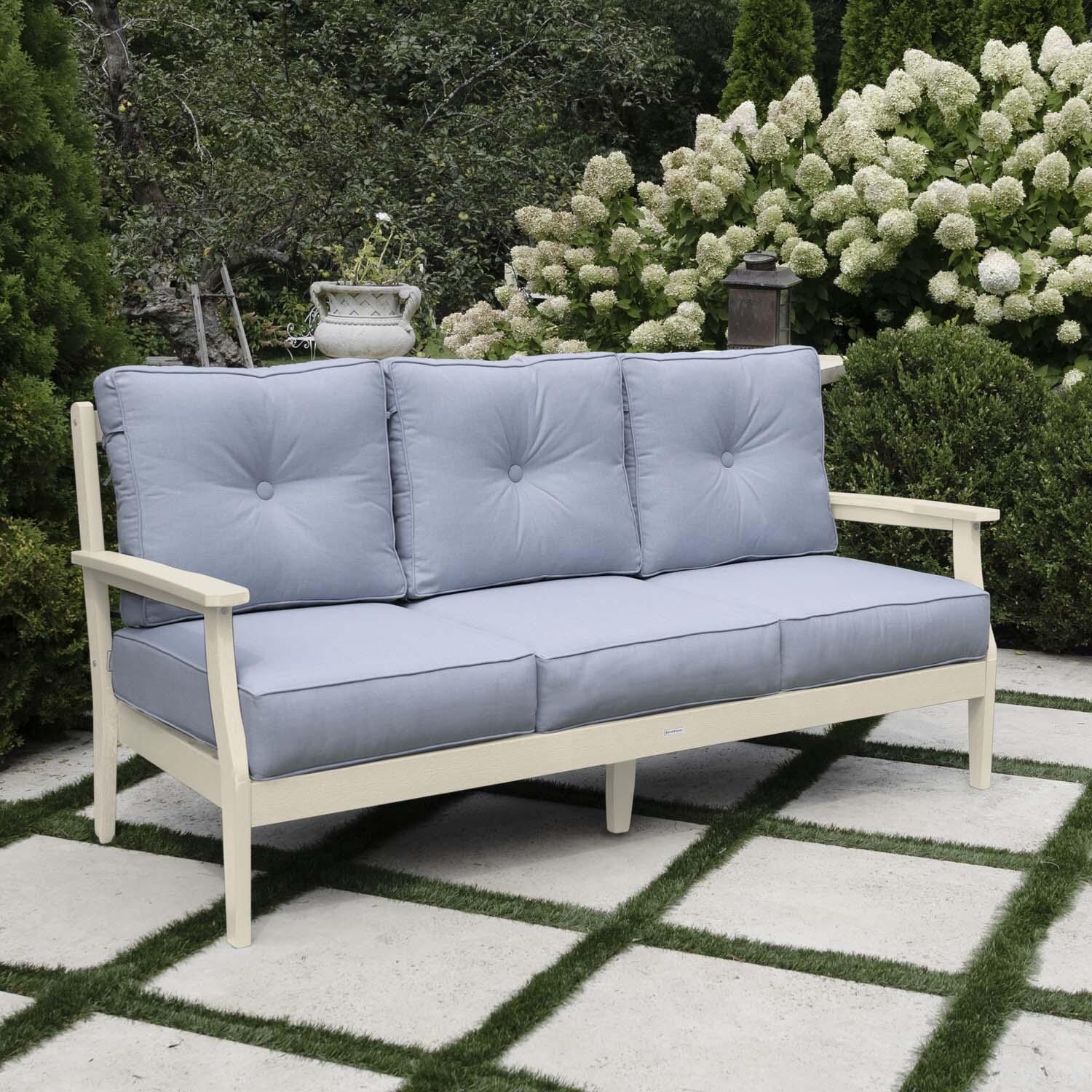 Blushing Bay 3 Person Recycled Plastic Sofa in Bliss Dew/Whitewash by Lakeview Outdoor Designs - Left Angled - Lifestyle thumbnail