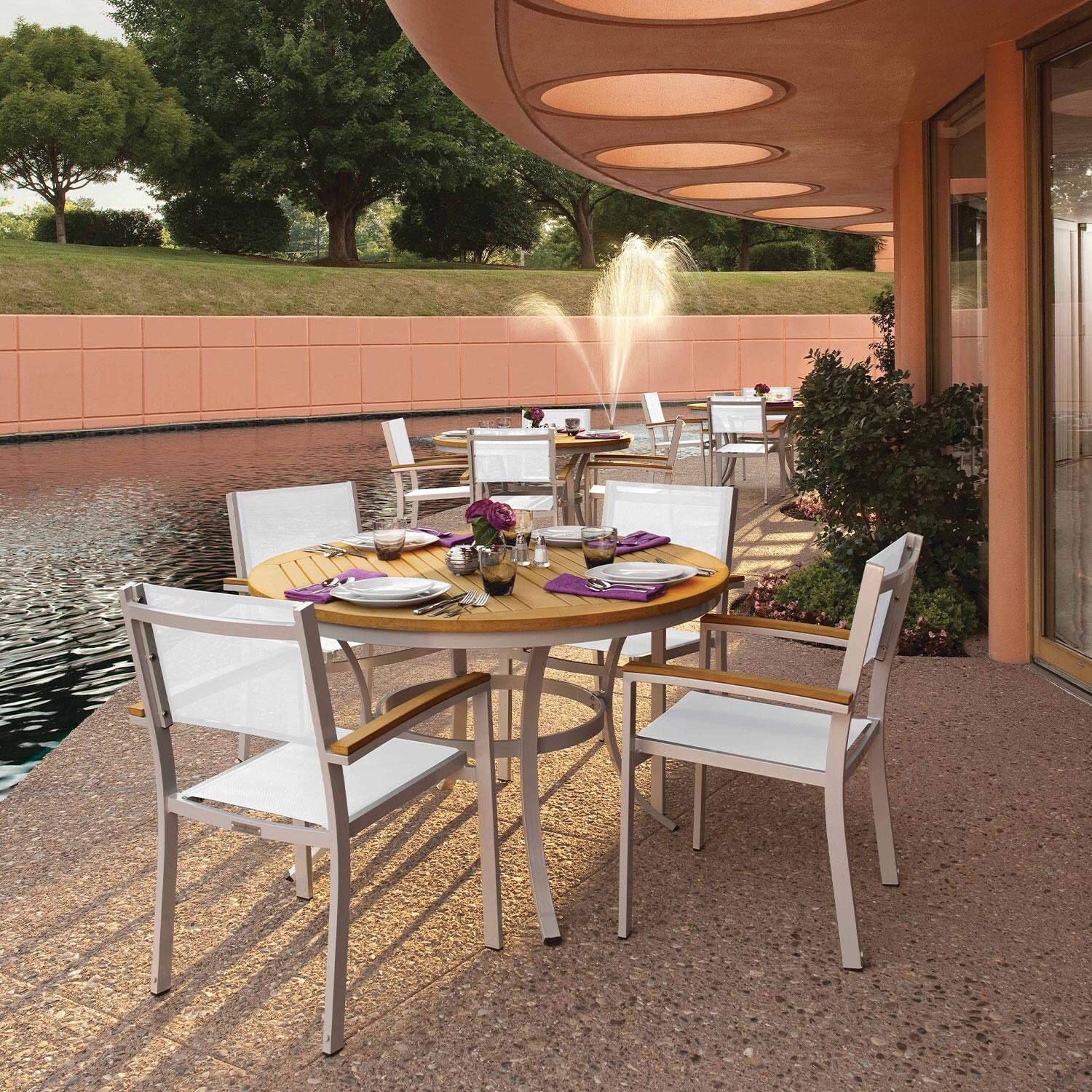 Travira 5 Pc Powder-Coated Aluminum Dining Set W/ Round Table in Flint By Oxford Garden - Lifestyle thumbnail