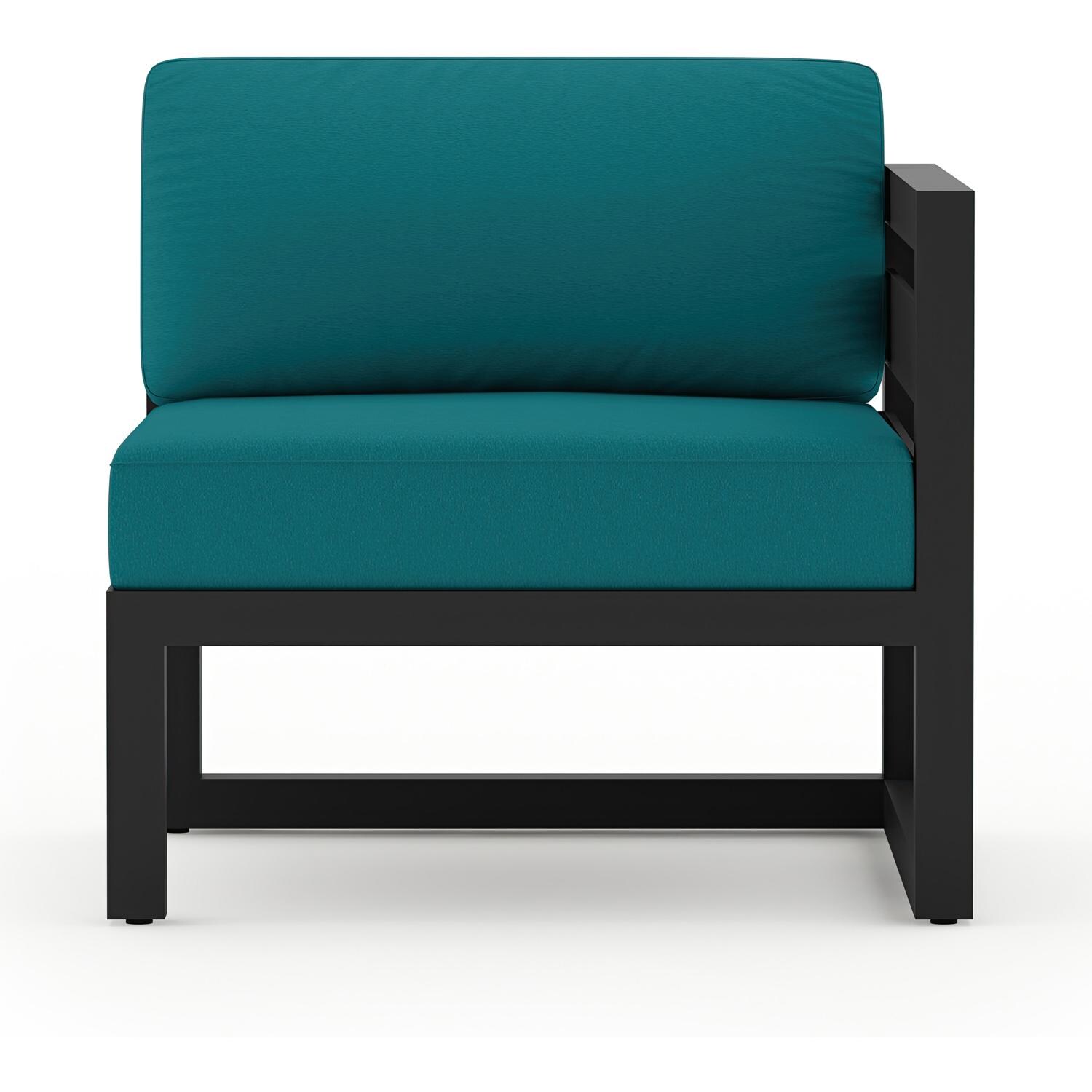 Lakeview MSTYCV-BK-RAS-PC Misty Cove Aluminum Right Arm Club Chair in Black w/Spectrum Peacock Cushions by Lakeview Outdoor Designs - Front View - White Background thumbnail