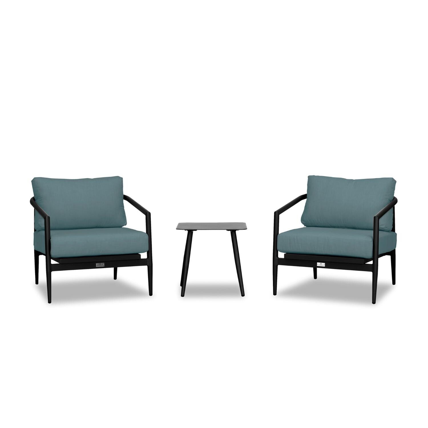 Lakeview Midnight Cove 3 Pc Aluminum Club Chair Seating Set in Black/Carbon/Cast Lagoon - White Background thumbnail