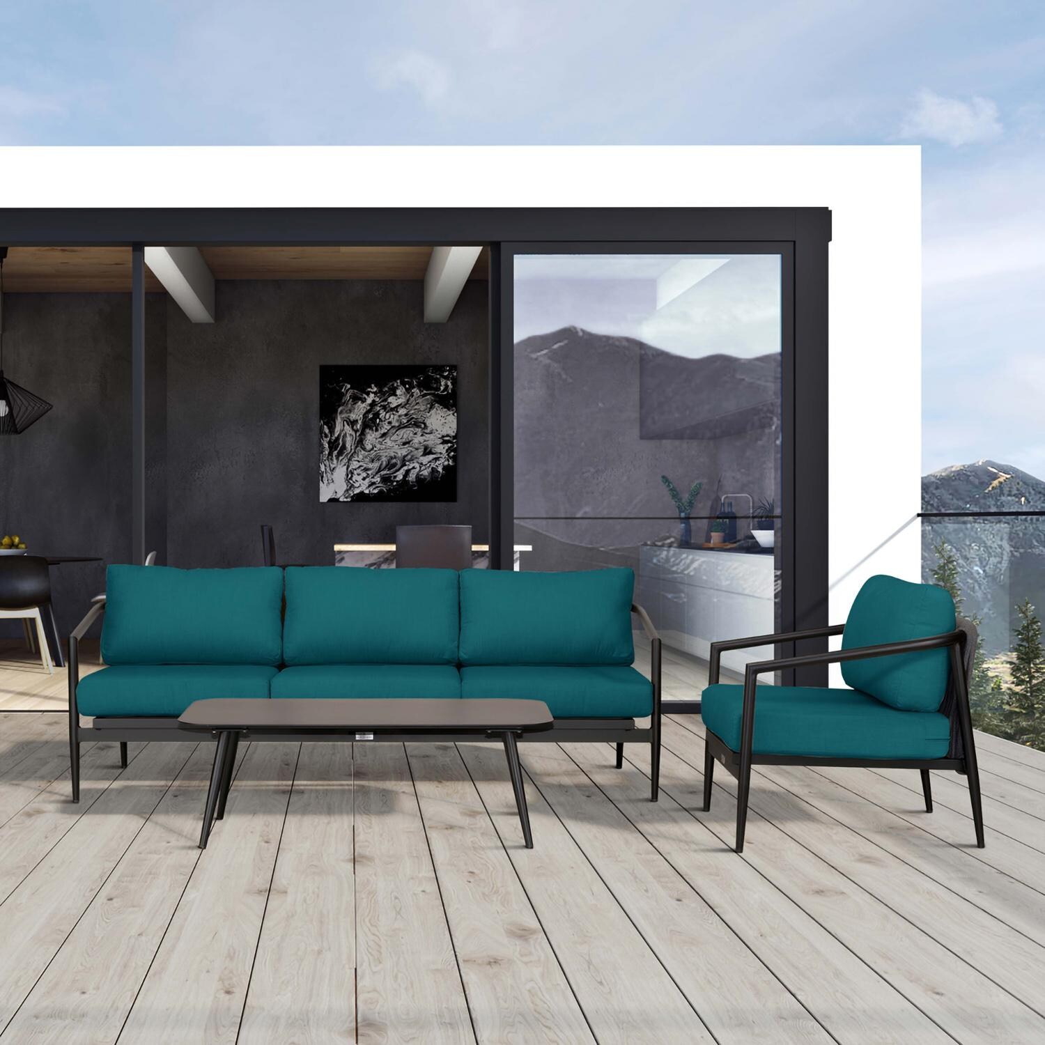 Lakeview Midnight Cove 3 Pc Aluminum Sofa Seating Set in Black/Carbon/Spectrum Peacock - Lifestyle thumbnail
