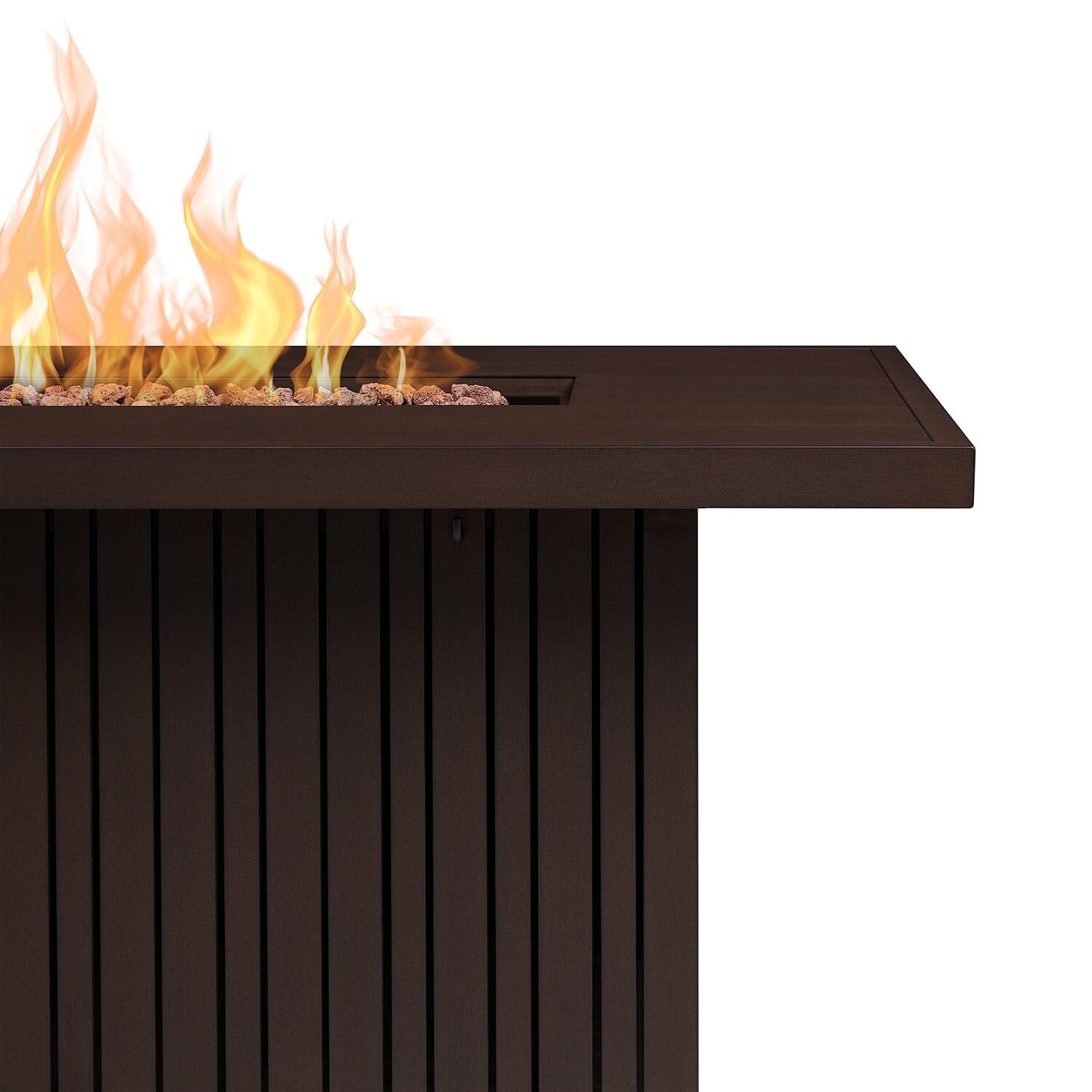 Westlook 52-in Rectangular Aluminum Propane Fire Pit in Bronze Coral by Lakeview - Lit Zoomed In - White Background thumbnail
