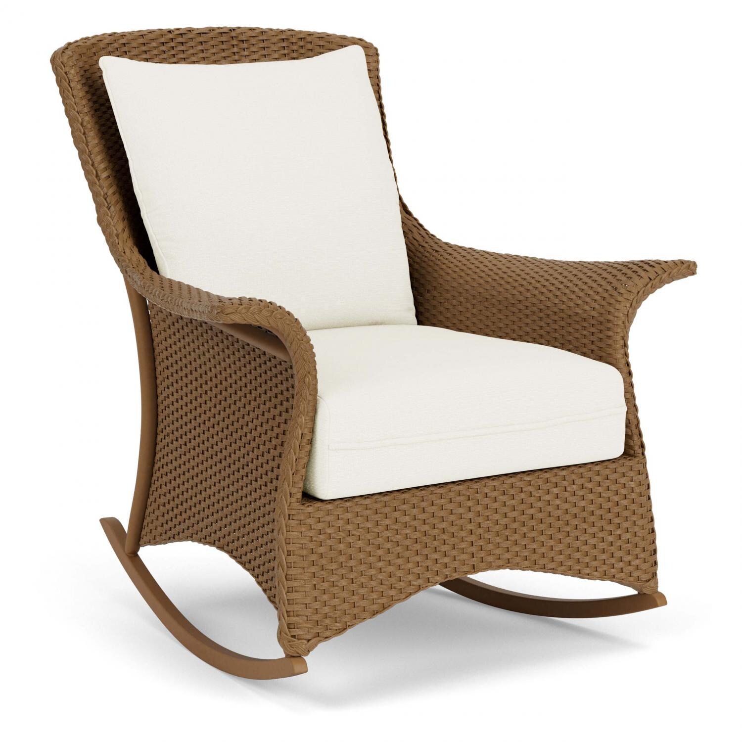 Lloyd Flanders Mandalay Lounge Rocker in Hickory Finish with Sailcloth Salt fabric - Angled thumbnail