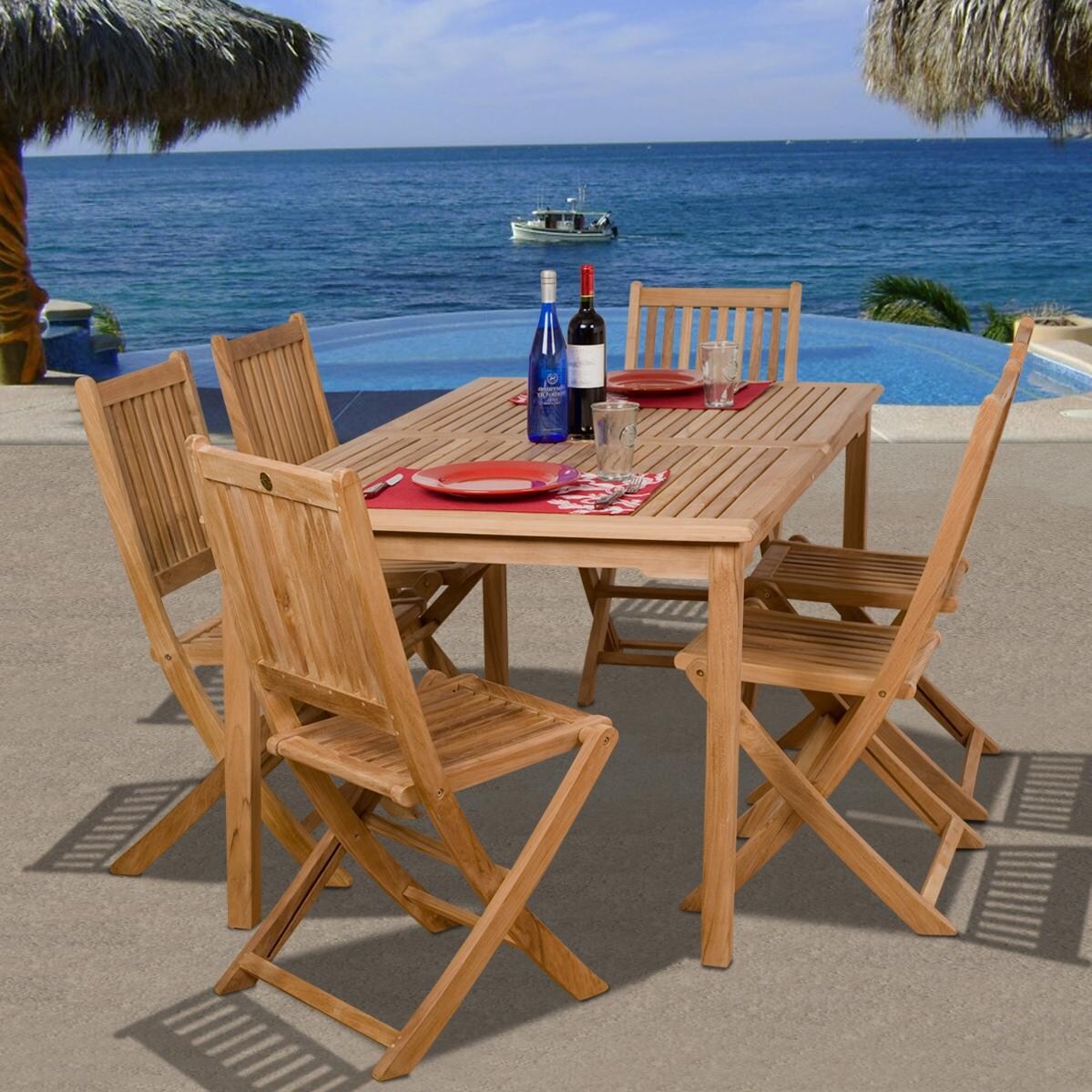 Amazonia Teak Prague 6-Person Teak Patio Dining Set With Folding Chairs