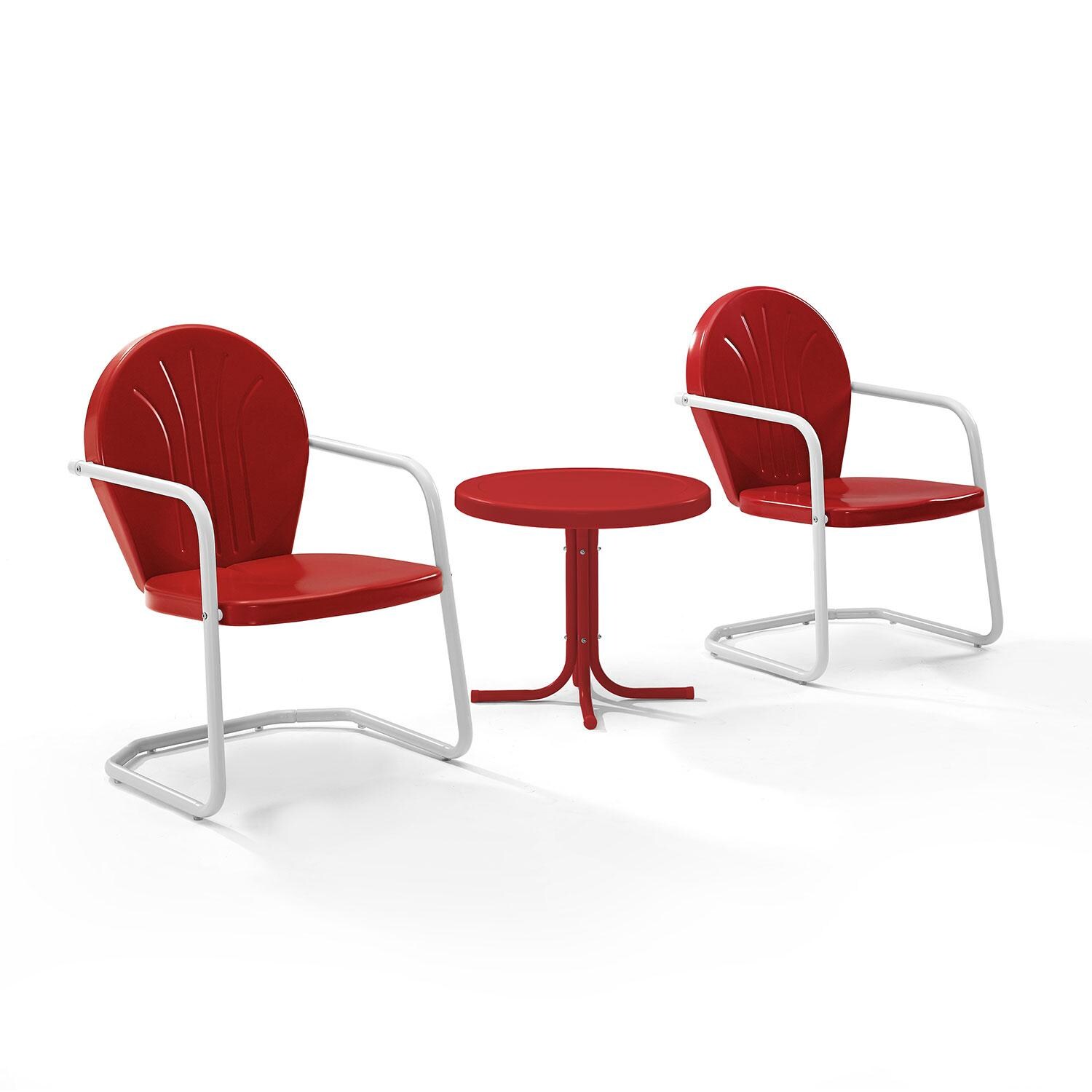 Ultimate Patio UP-32237RE-RE 3Pc Retro Outdoor Chair Set in Red Gloss with Red Table - Angled Left - White Background thumbnail