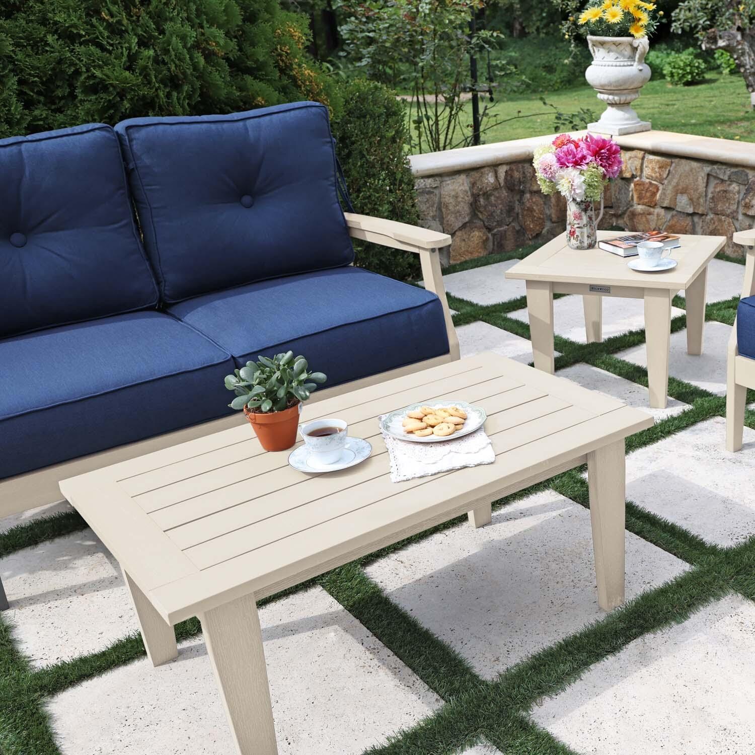 Blushing Bay 4 Pc Recycled Plastic Seating Set in Spectrum Indigo/Whitewash by Lakeview Outdoor Designs - Close Up - Lifestyle thumbnail