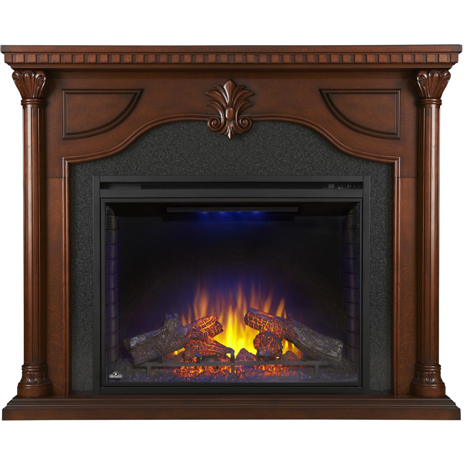 Napoleon Aden 40-Inch Electric Fireplace - Cherry Wood - Main View With Blue Night Light thumbnail