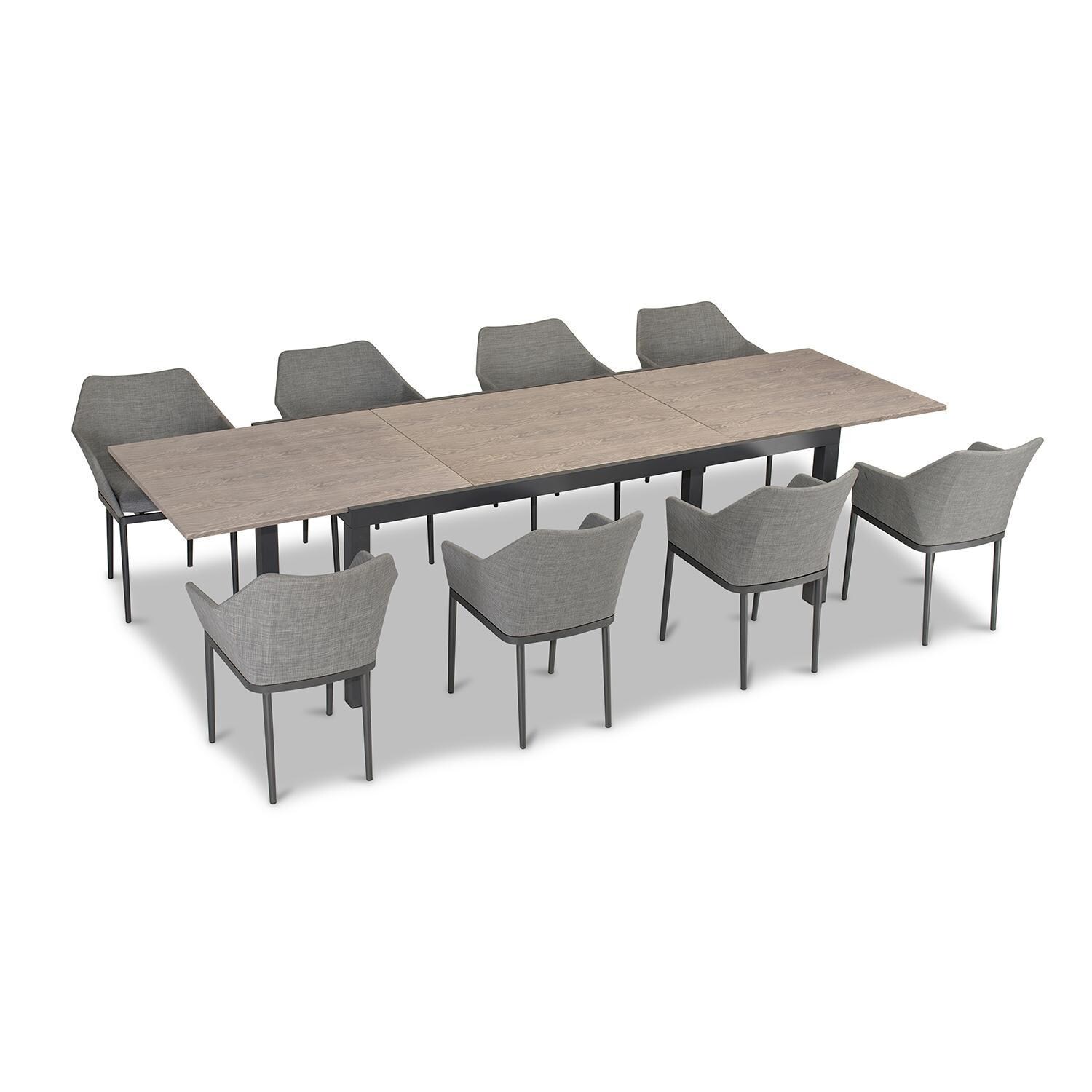 Starlook Bay 9 Pc Extendable Dining Set in Slate/Barnwood by Lakeview - Top View With Table Extended - White Background thumbnail