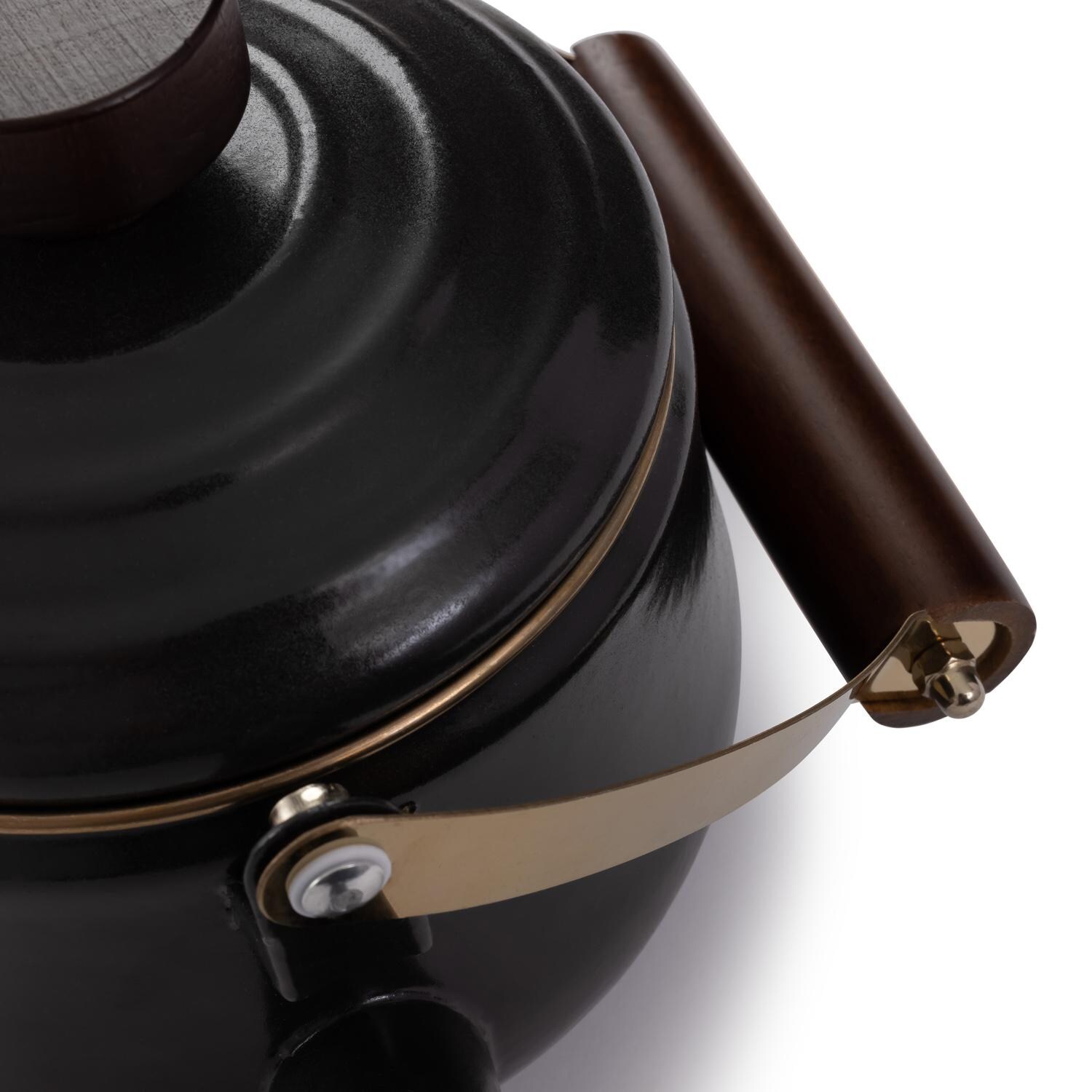 Barebones Living CKW-348 Enamel Teapot - Charcoal - Lid And Handle Detail thumbnail