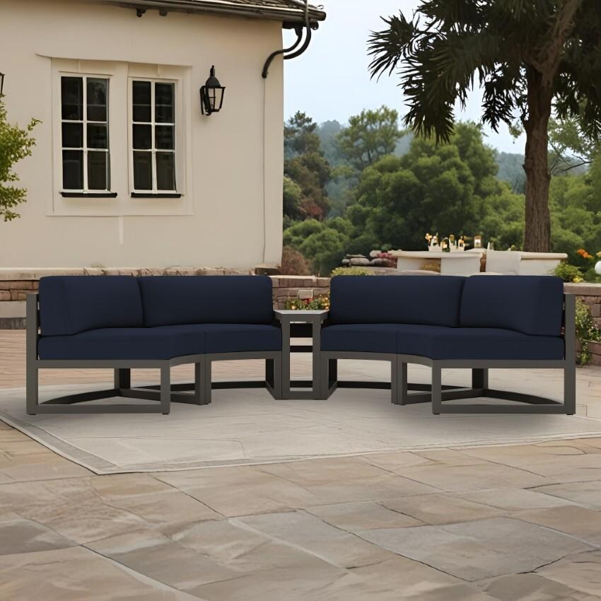 Misty Cove 3 Pc Aluminum Seating Set - Curved Sectional in Slate/Spectrum Indigo by Lakeview Outdoor Designs