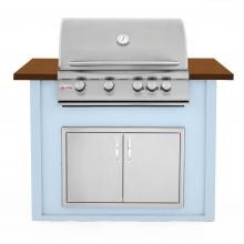 BBQGuys.com 4 Ft BBQ Island With Blaze 32-Inch Natural Gas Grill & Double Access Door - Blue/Tan - BLZADNG-4VP3DBMT image