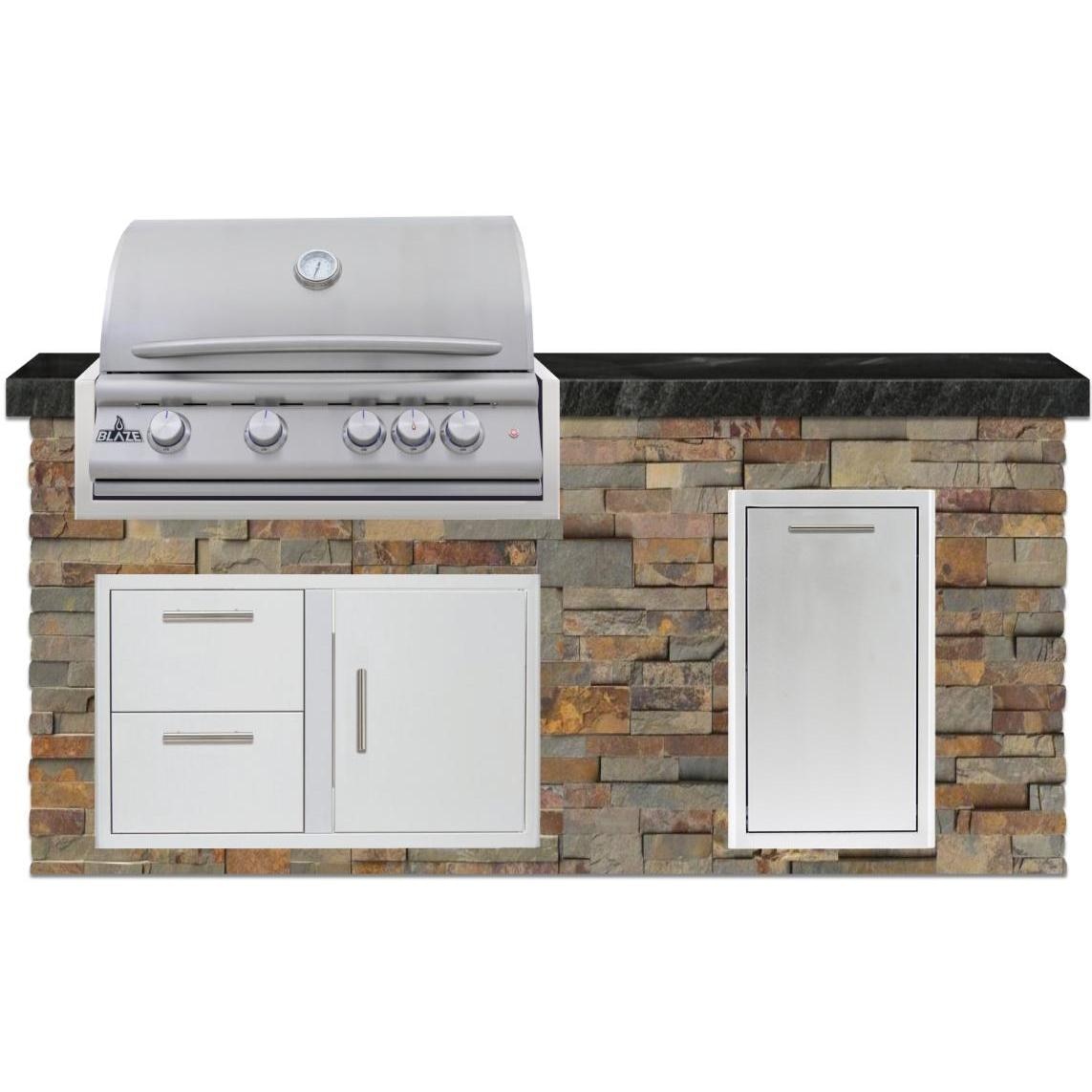 BBQGuys Signature 6 Ft Grill Island w/ 32 Inch Propane Blaze Premium LTE+ Grill & Door & Drawer | Gold Rush w/ Black Granite - Front - White Background thumbnail