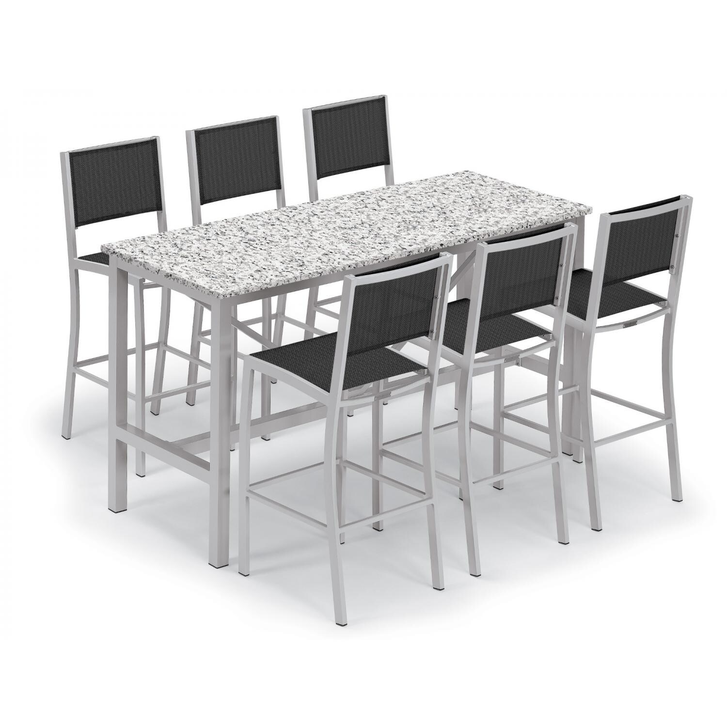 Travira 7 Piece Aluminum Patio Bar Set W/ 72 X 30 Inch Rectangular Table and Lite-Core Ash Tabletop By Oxford Garden - Ninja Sling thumbnail
