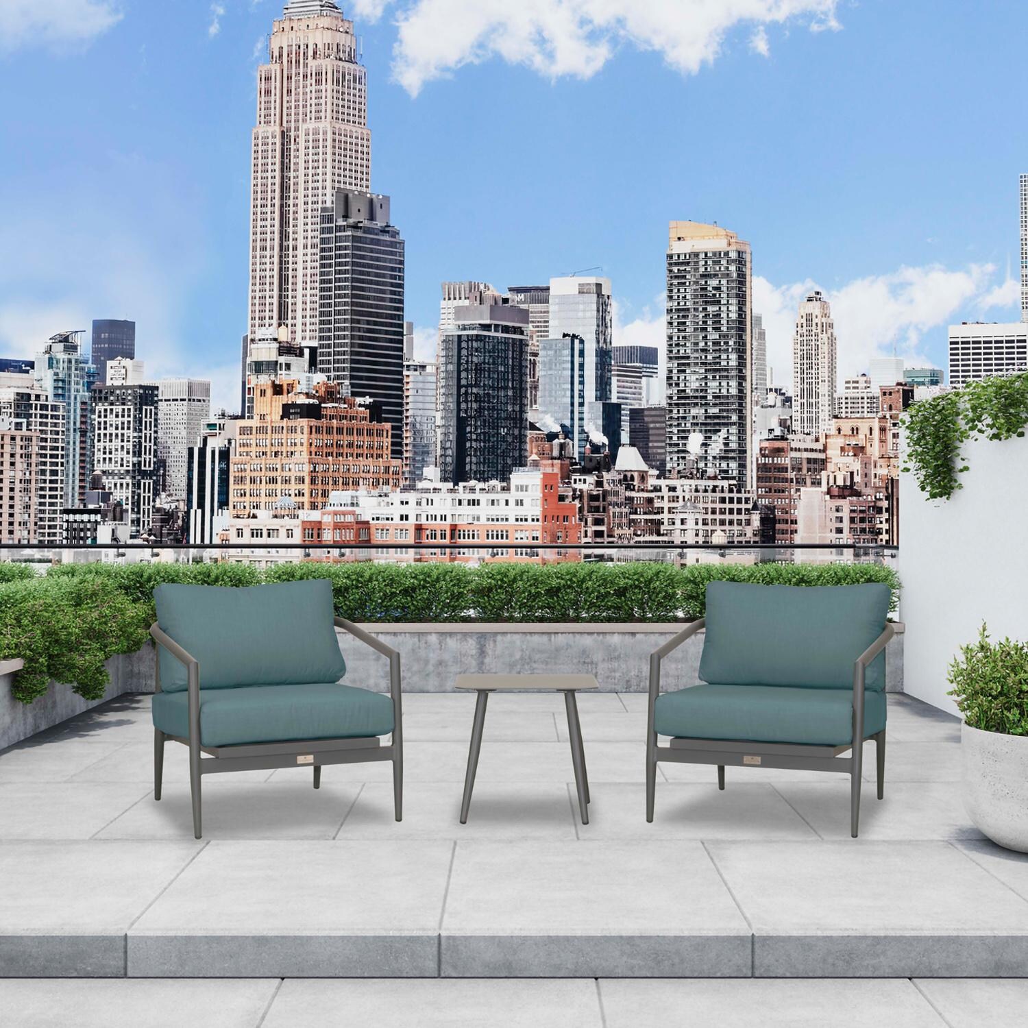 Midnight Cove 3 Pc Aluminum Seating Set w/ Club Chairs in Slate/Cast Lagoon by Lakeview Outdoor Designs