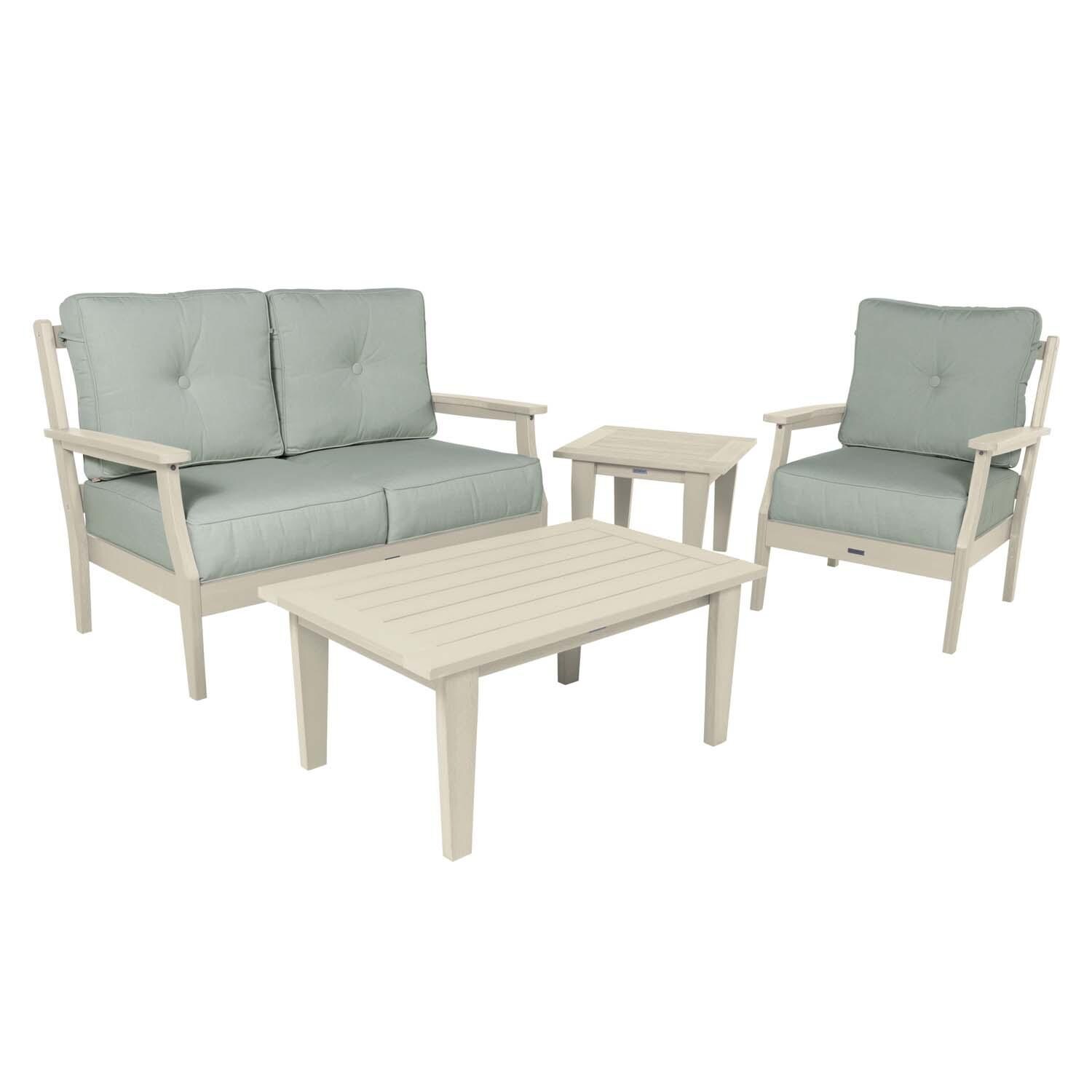 Blushing Bay 4 Pc Recycled Plastic Seating Set in Canvas Seasalt/Whitewash by Lakeview Outdoor Designs - White Background thumbnail