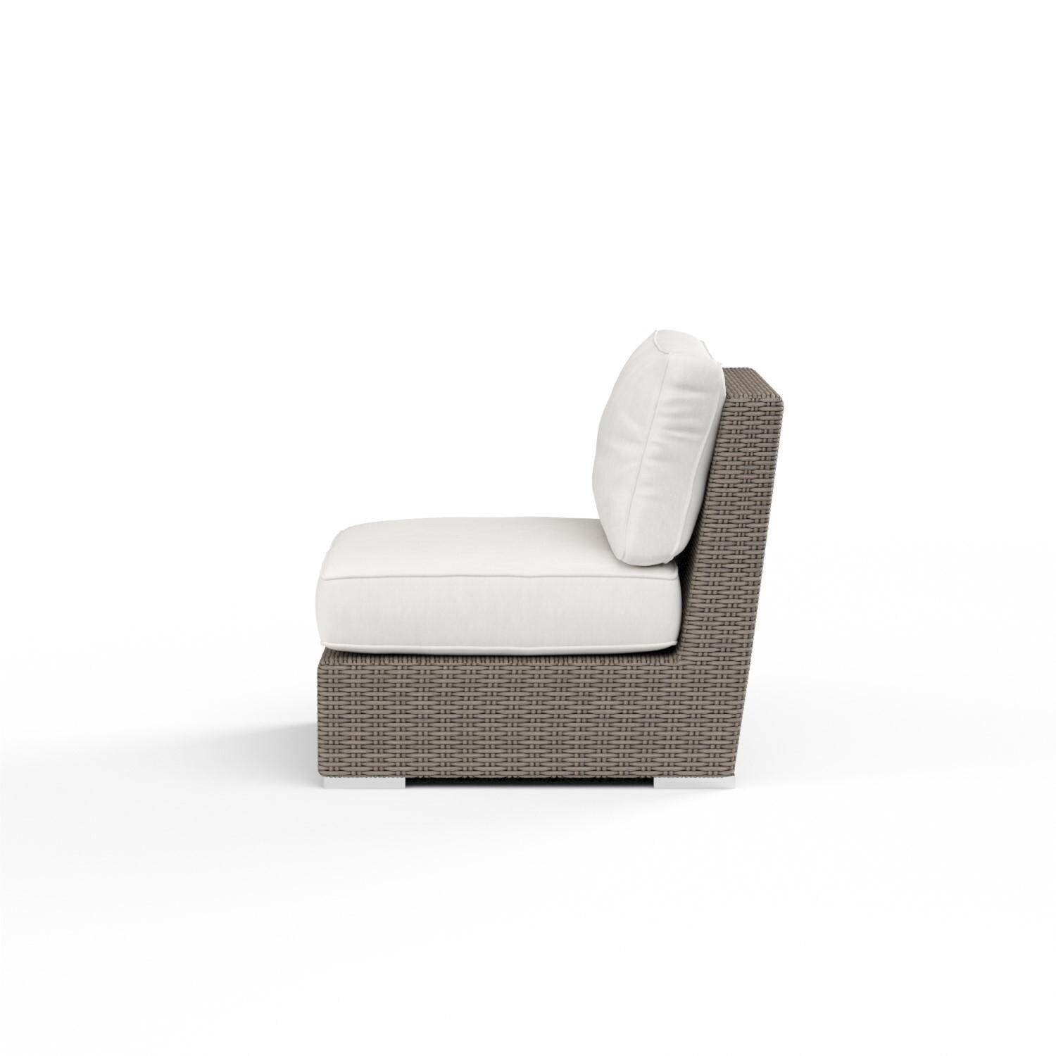 Coronado Resin Wicker Armless Club Chair in Canvas Flax w/ Self Welt by Sunset West - Side - White Background thumbnail