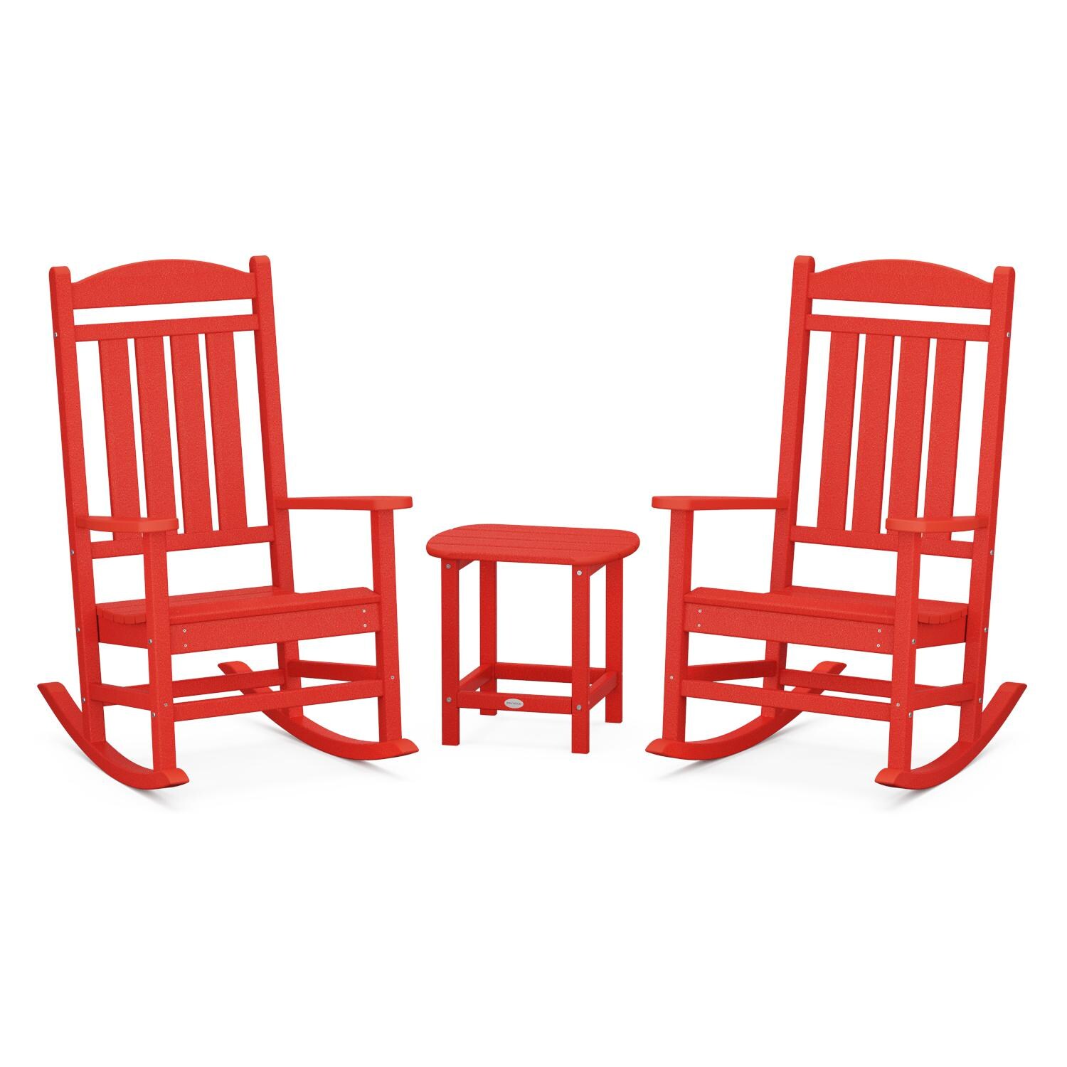 Presidential 3 Pc Recycled Plastic Seating Set w/ South Beach End Table in Sunset Red by POLYWOOD