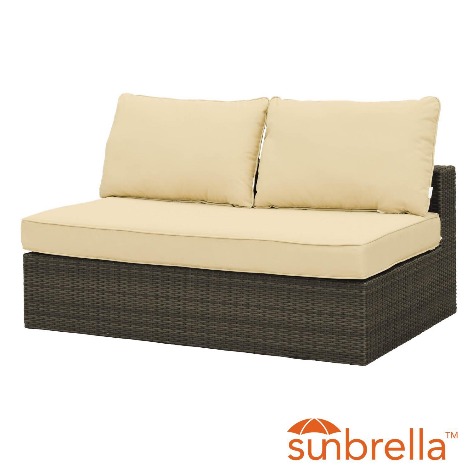 Gentilly Wicker Patio Armless Loveseat W/ Sunbrella Antique Beige Cushions By Lakeview Outdoor Designs