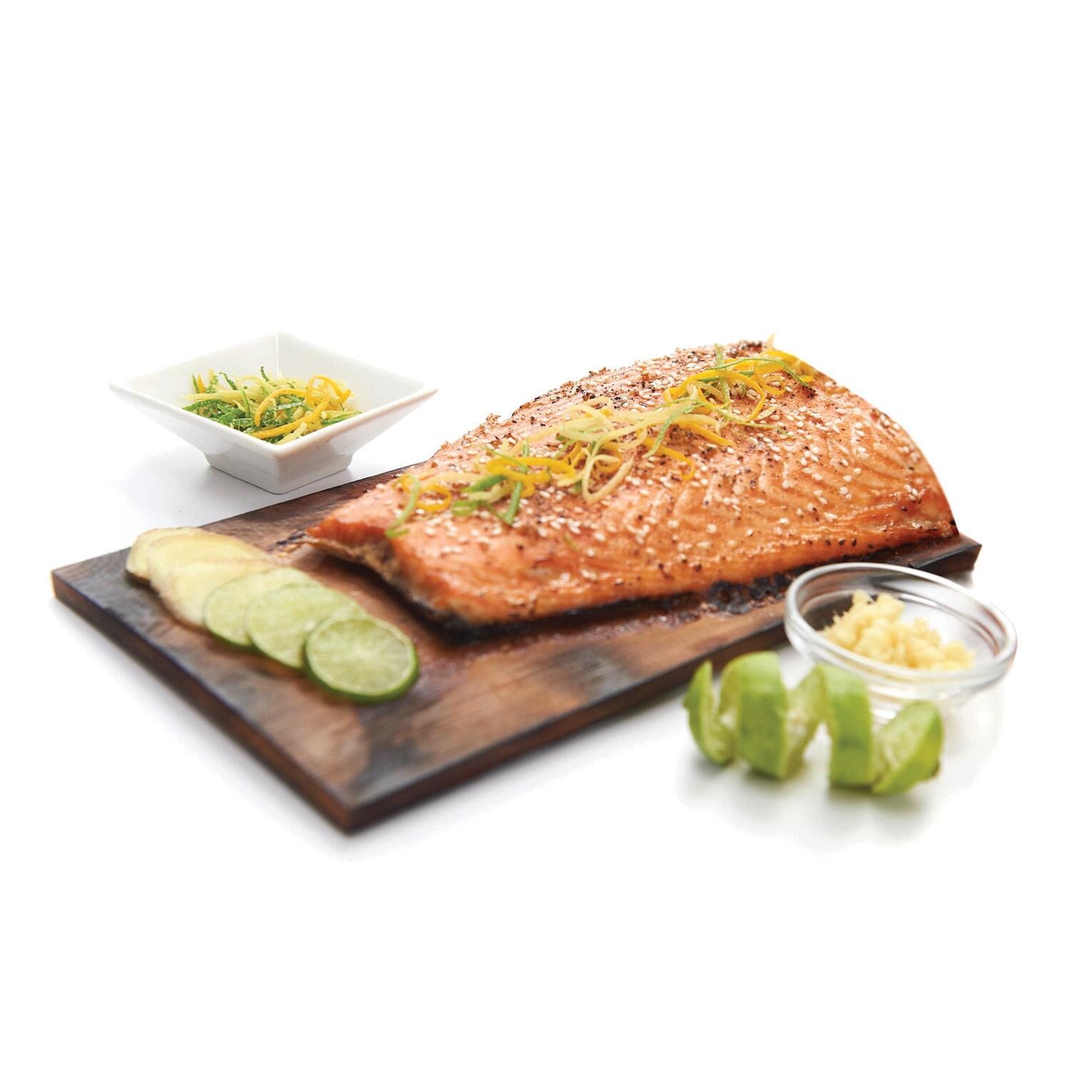 GrillPro Cedar Grilling Planks - 2 Pack - 00281 - With Food - White Background thumbnail