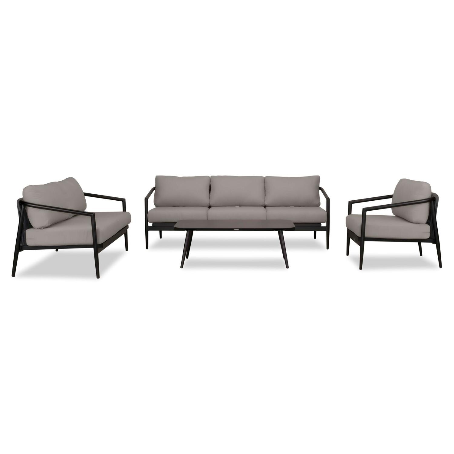 Lakeview Midnight Cove 4 Pc Aluminum Sofa Loveseat Seating Set in Black/Carbon/Canvas Charcoal - Front - White Background thumbnail