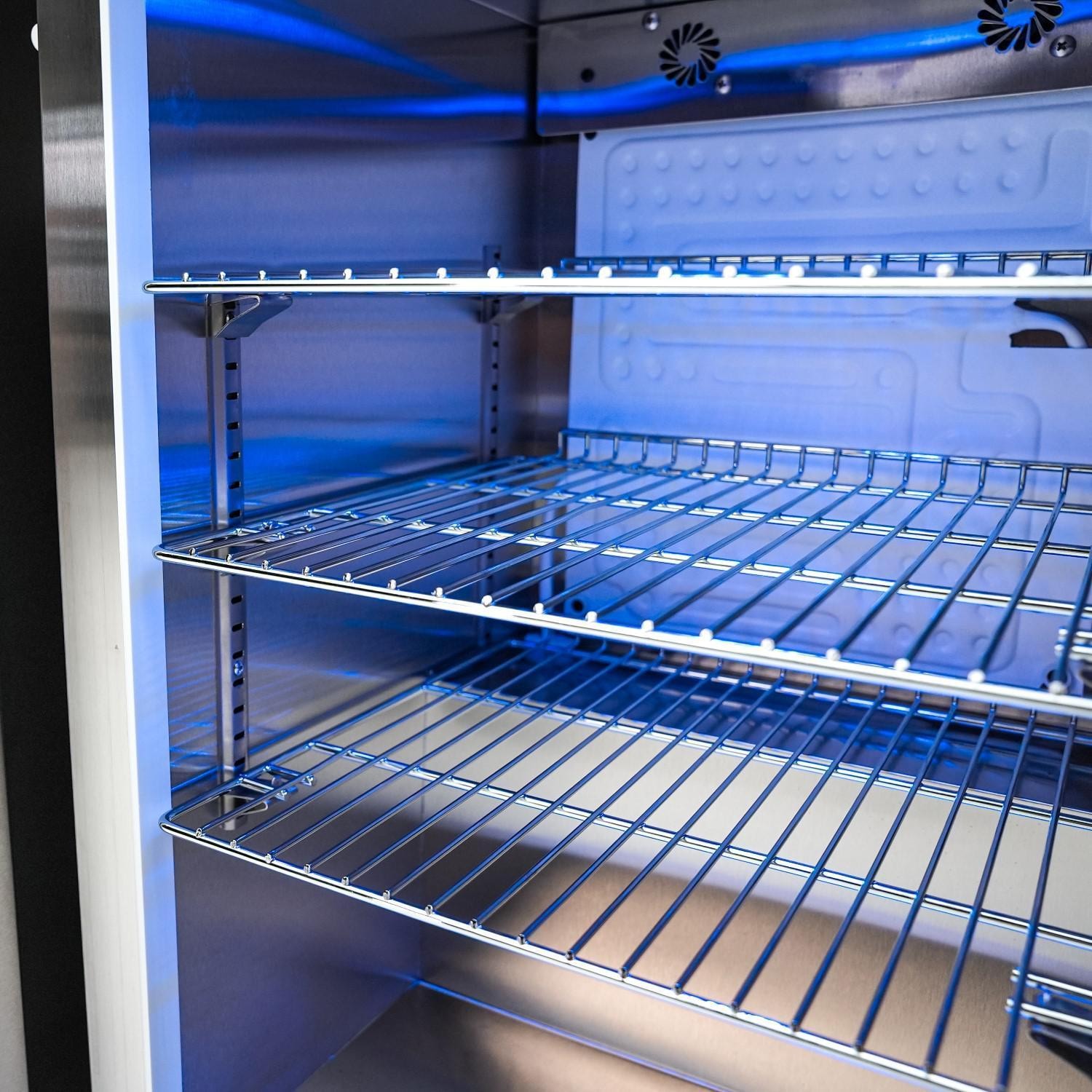  Mont Alpi - MAi805-BSSBEVFC - Deluxe Propane Gas Island Grill W/ Beverage Center, Refrigerator Cabinet, Infrared Side Burner, & Rotisserie Kit - Black Stainless Steel - Shelves - Detail thumbnail