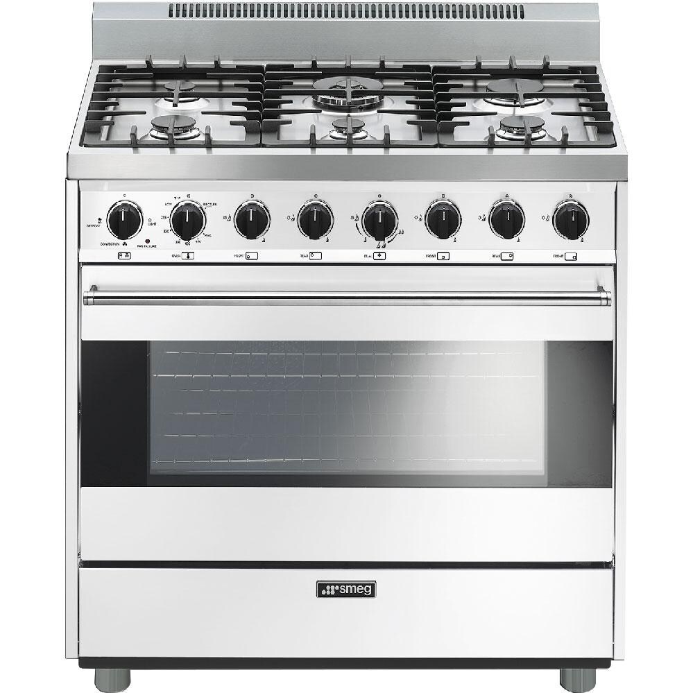 Smeg 36-Inch Free-Standing Gas Range With 6 Sealed Burners And 4.4 Cubic-Foot Convection Oven - White - C36GGBU thumbnail