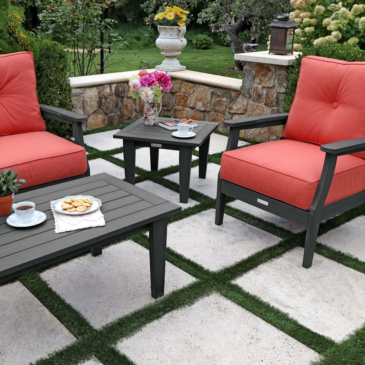 Blushing Bay 4 Pc Recycled Plastic Seating Set in Canvas Persimmon/Black by Lakeview Outdoor Designs - Close Up End Table - Lifestyle thumbnail