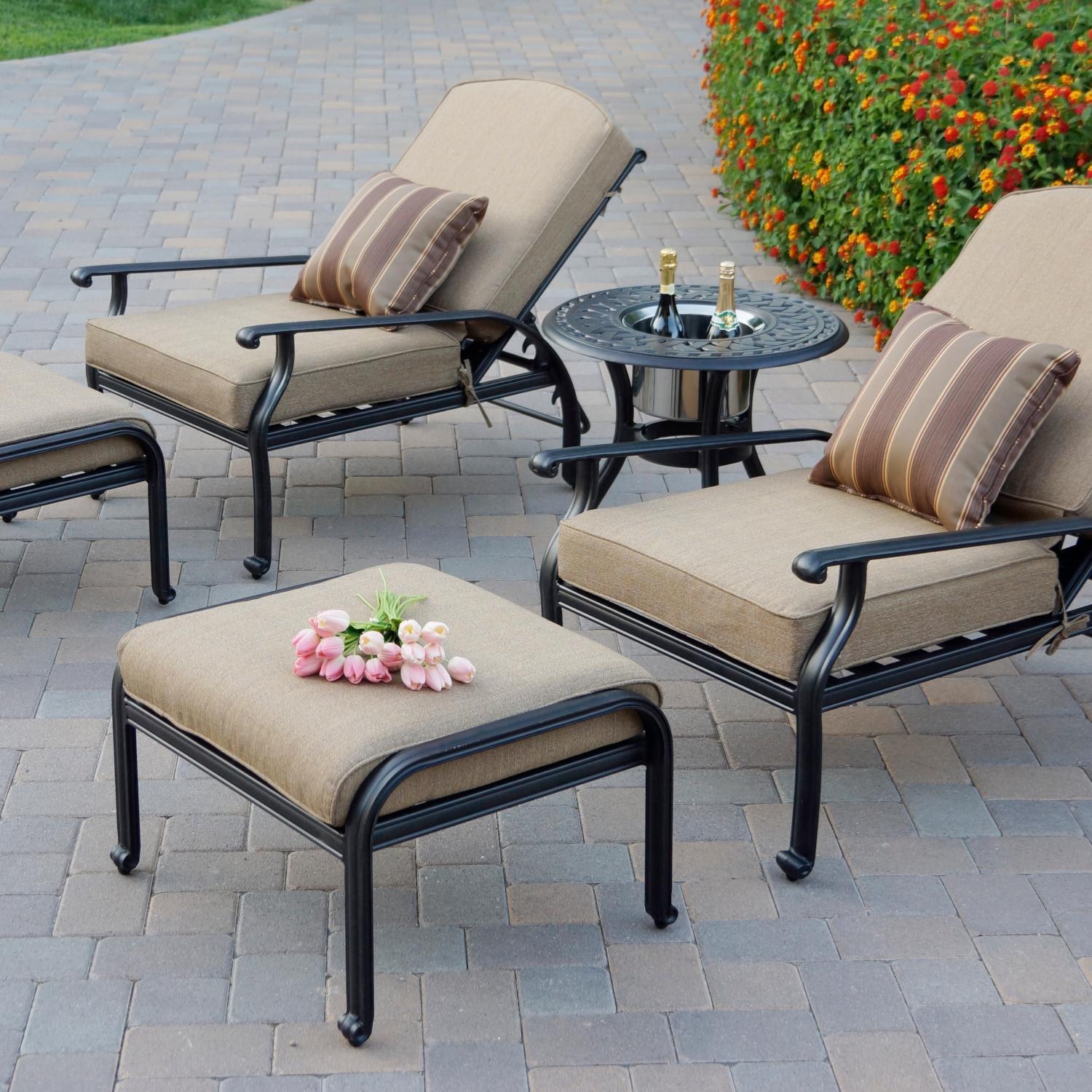 Darlee DL606-5PC-60RQP Nassau 5 Piece Cast Aluminum Patio Conversation Set W/ Ice Bucket Insert & Beige Canvas Cushions - thumbnail