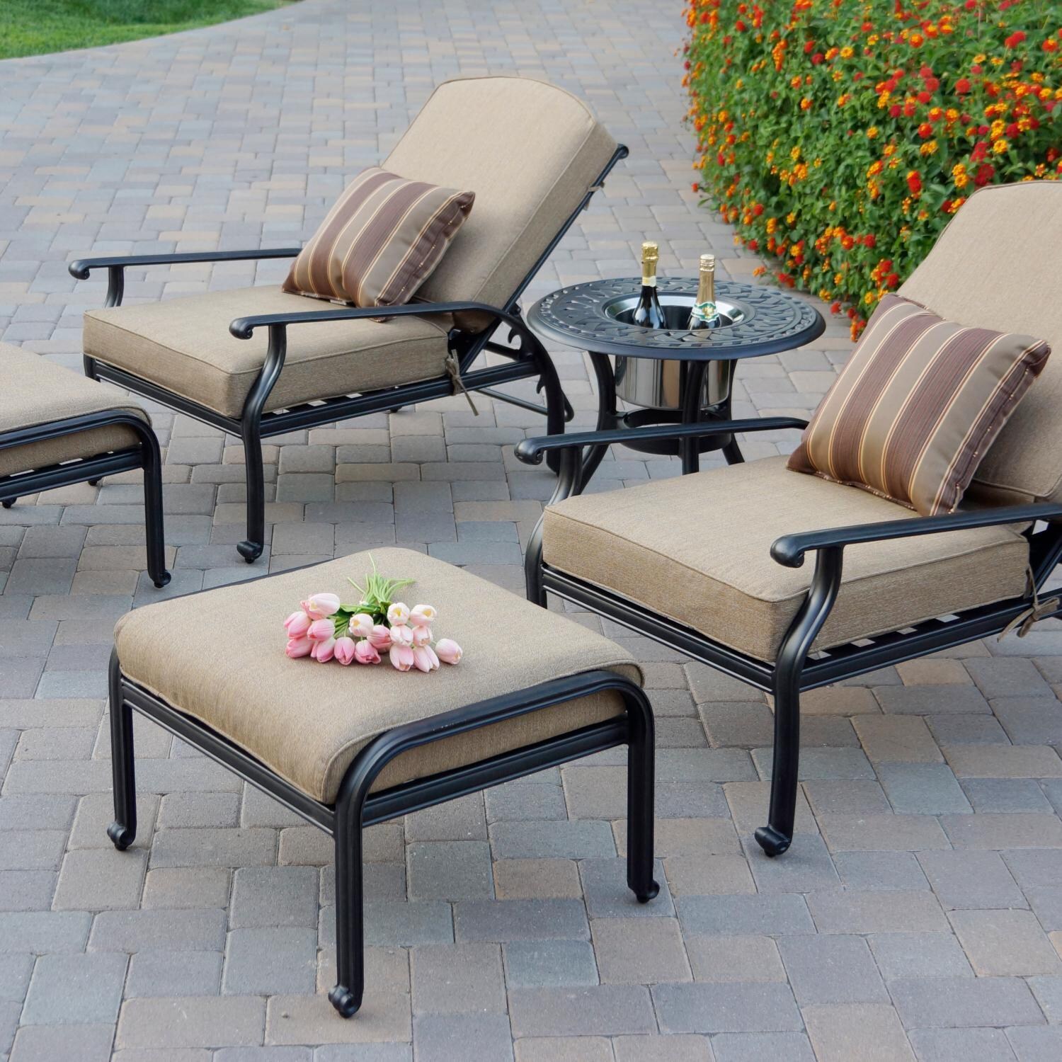 Darlee DL606-5PC-60RQP Nassau 5 Piece Cast Aluminum Patio Conversation Set W/ Ice Bucket Insert & Beige Canvas Cushions - thumbnail