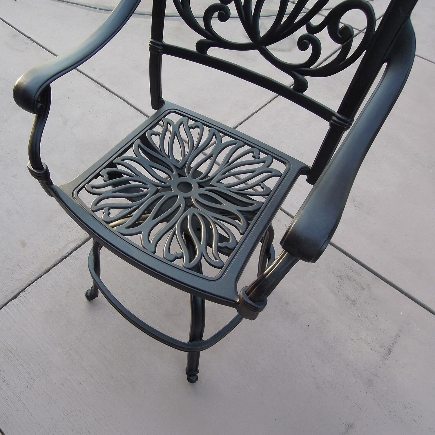Darlee Elisabeth 5 Pc Cast Aluminum Bar Set w/ 42 Inch Round Series 30 Table in Antique Bronze/Beige - Chair Seat - Lifestyle thumbnail