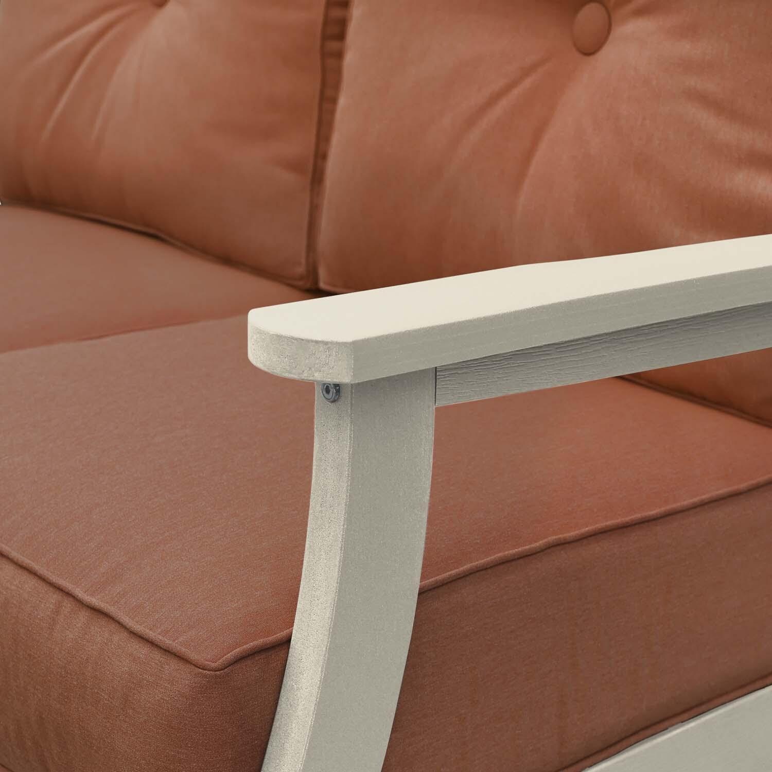 Blushing Bay 2 Person Recycled Plastic Loveseat in Canvas Persimmon/Whitewash by Lakeview Outdoor Designs - Detail thumbnail