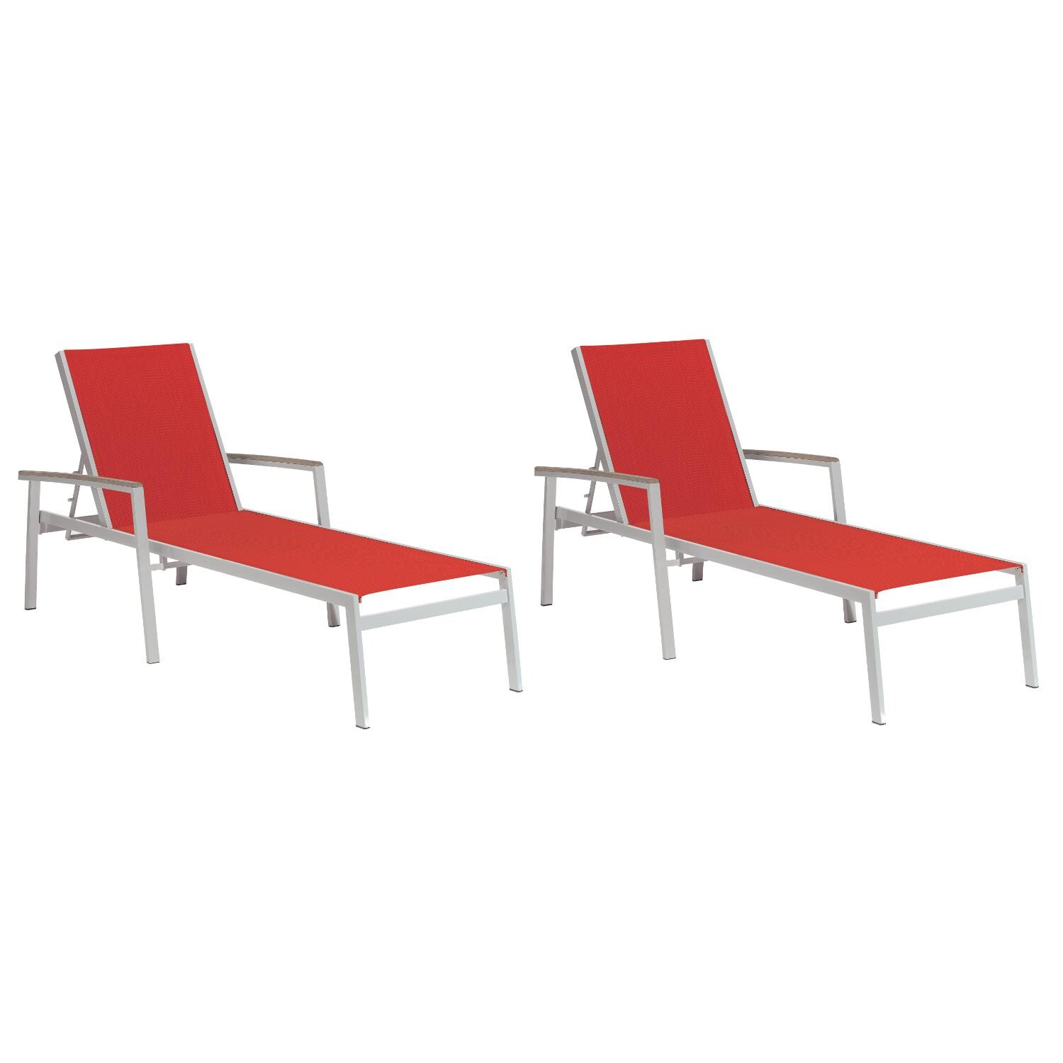 Travira 2 Piece Aluminum Patio Chaise Lounge Set W/ Tekwood Vintage Arm Caps By Oxford Garden - Red Sling image
