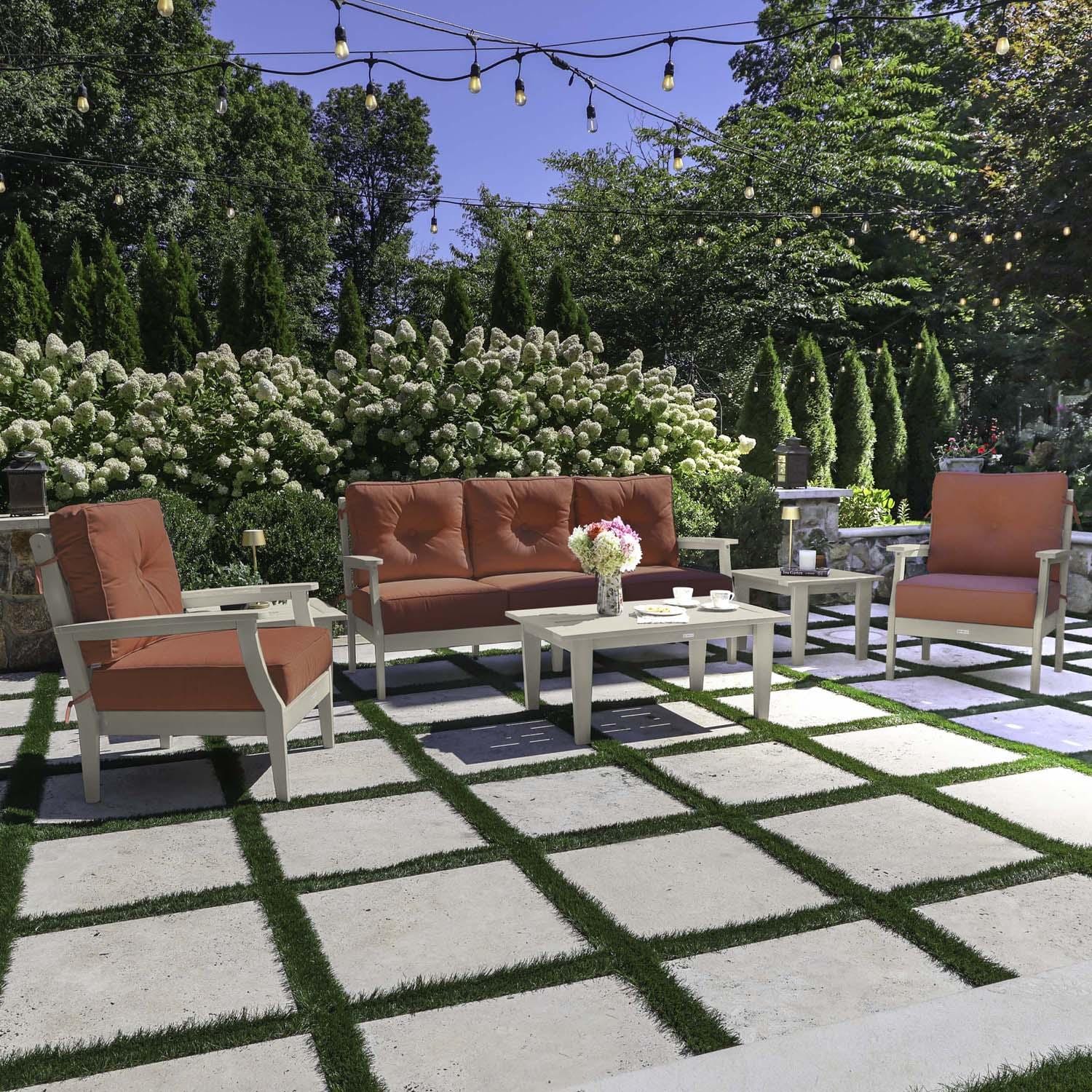 Blushing Bay 6 Pc Recycled Plastic Seating Set w/ Sofa in Canvas Persimmon/Whitewash by Lakeview Outdoor Designs