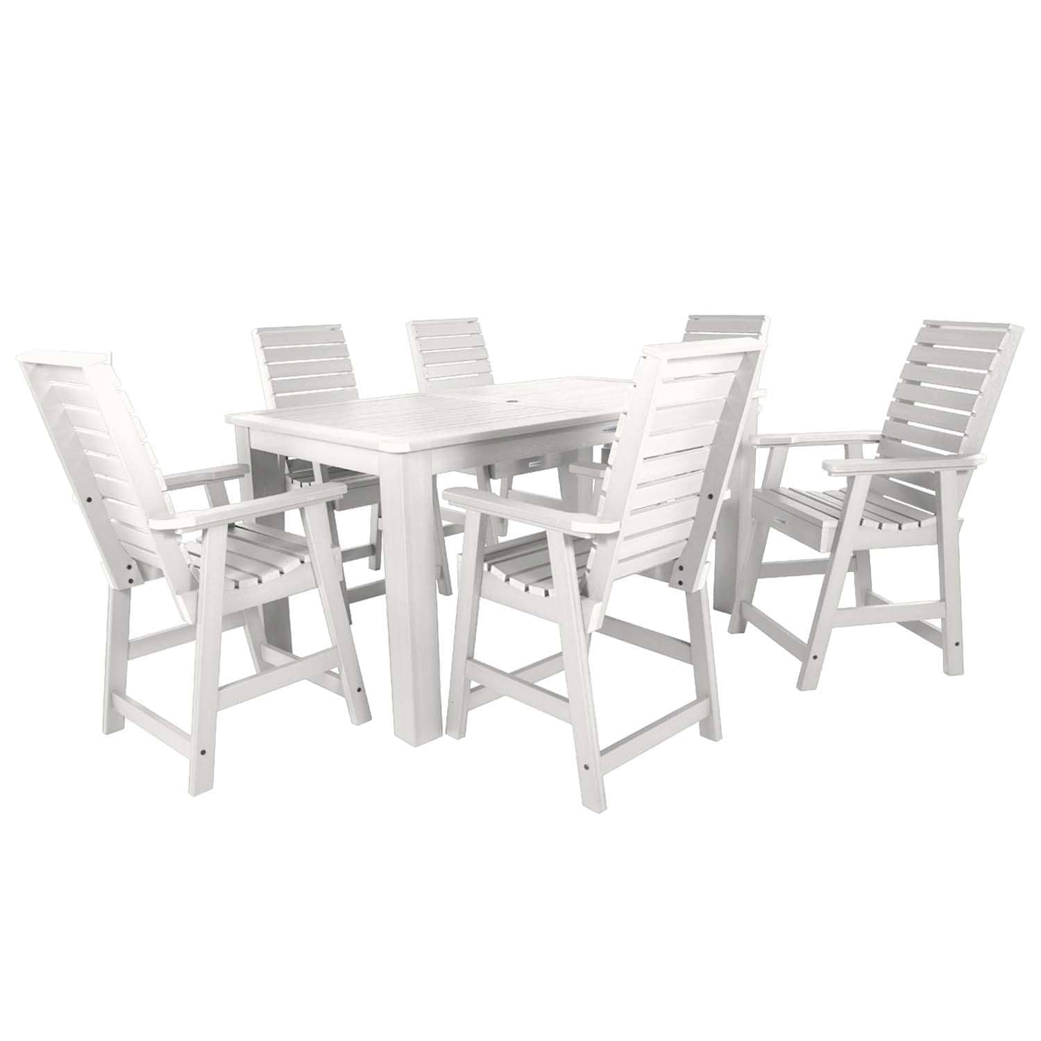 Elm Pointe 7 Pc Rectangular Counter Height Dining Set in White By Lakeview Outdoor Designs - White Background thumbnail