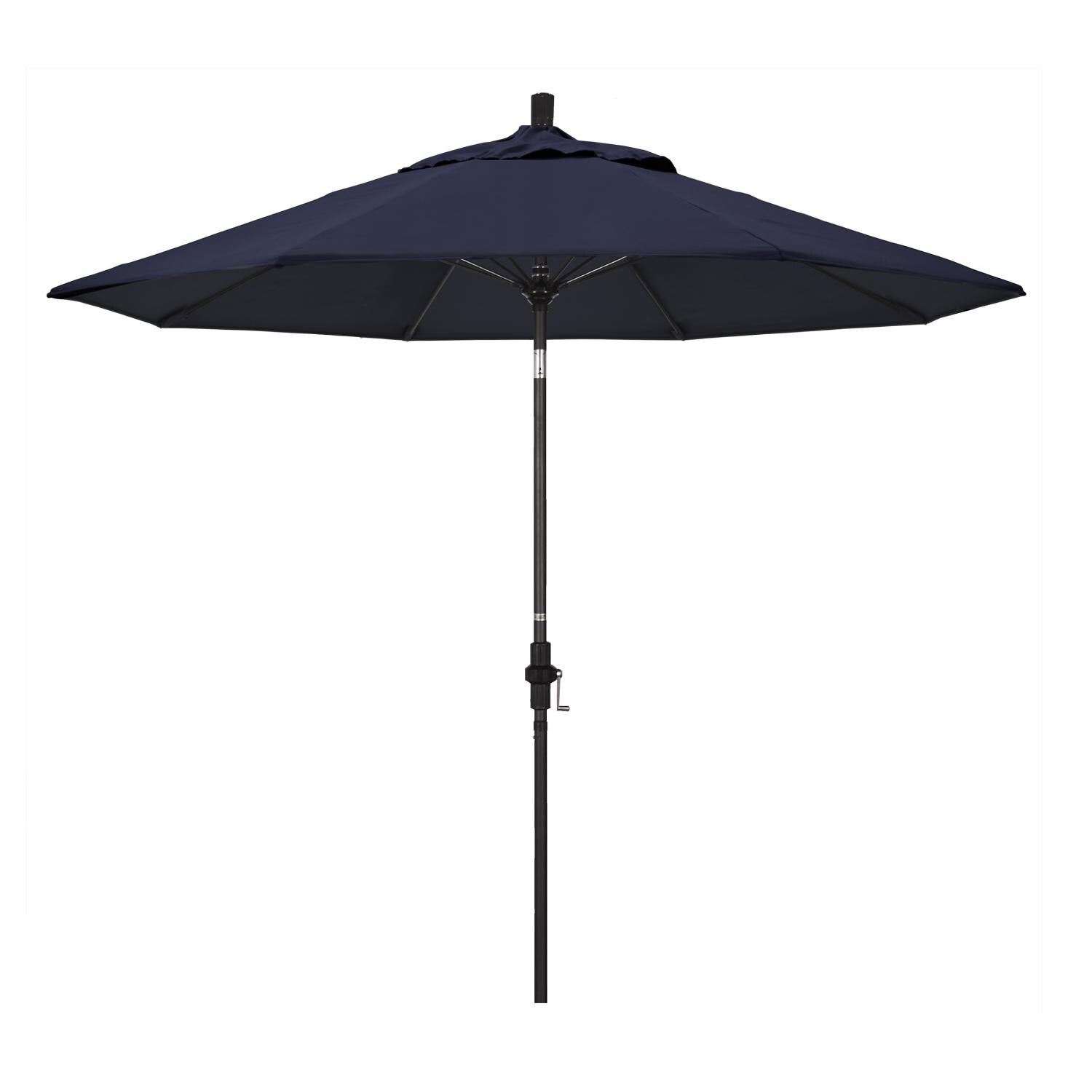 California Umbrella 9 Ft. Octagonal Aluminum Collar Tilt Patio Umbrella W/ Crank Lift & Fiberglass Ribs - Matted Black Frame / Sunbrella Canvas Navy Canopy
