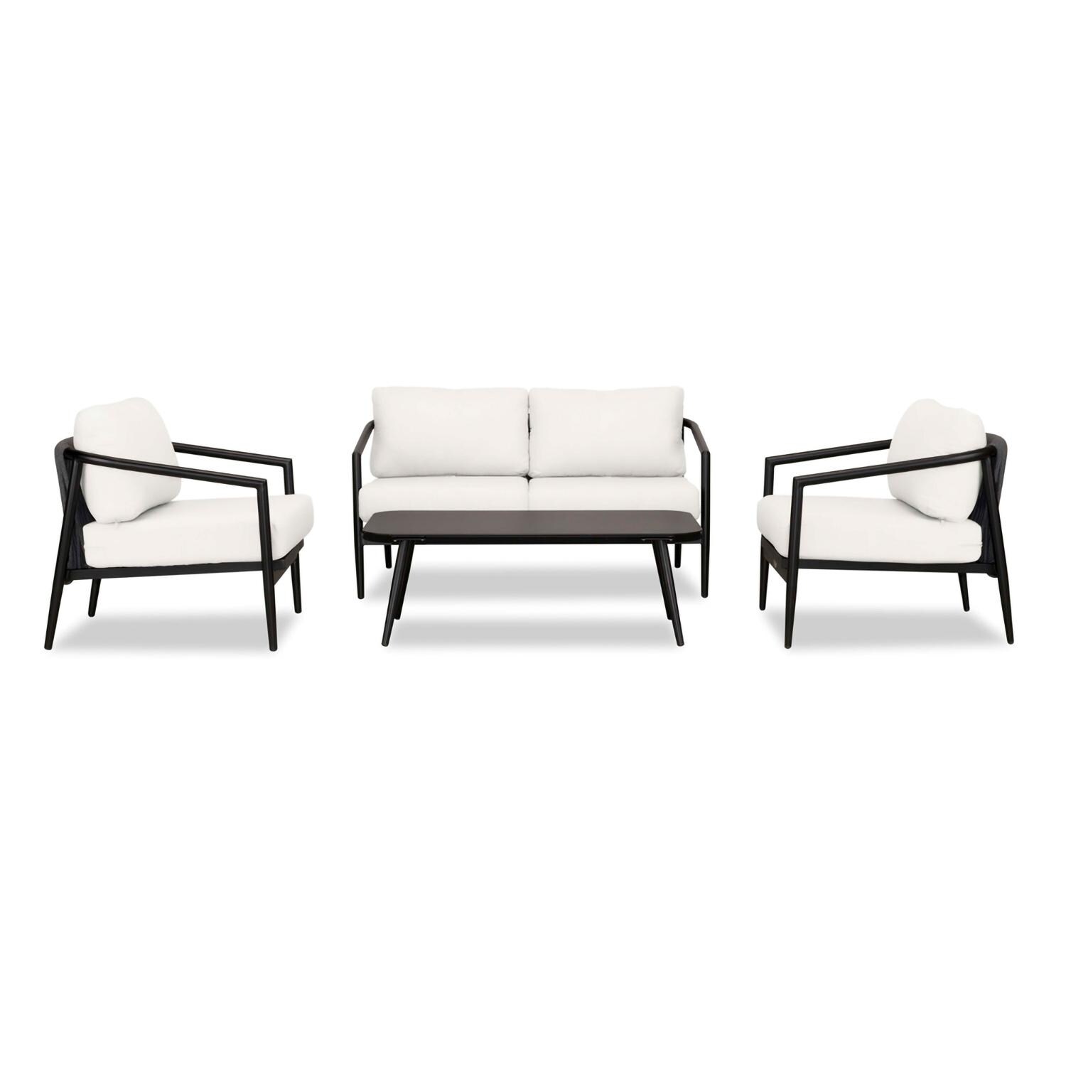 Lakeview Midnight Cove 4 Pc Aluminum Loveseat Seating Set in Black/Carbon/Canvas Natural - Front - White Background thumbnail