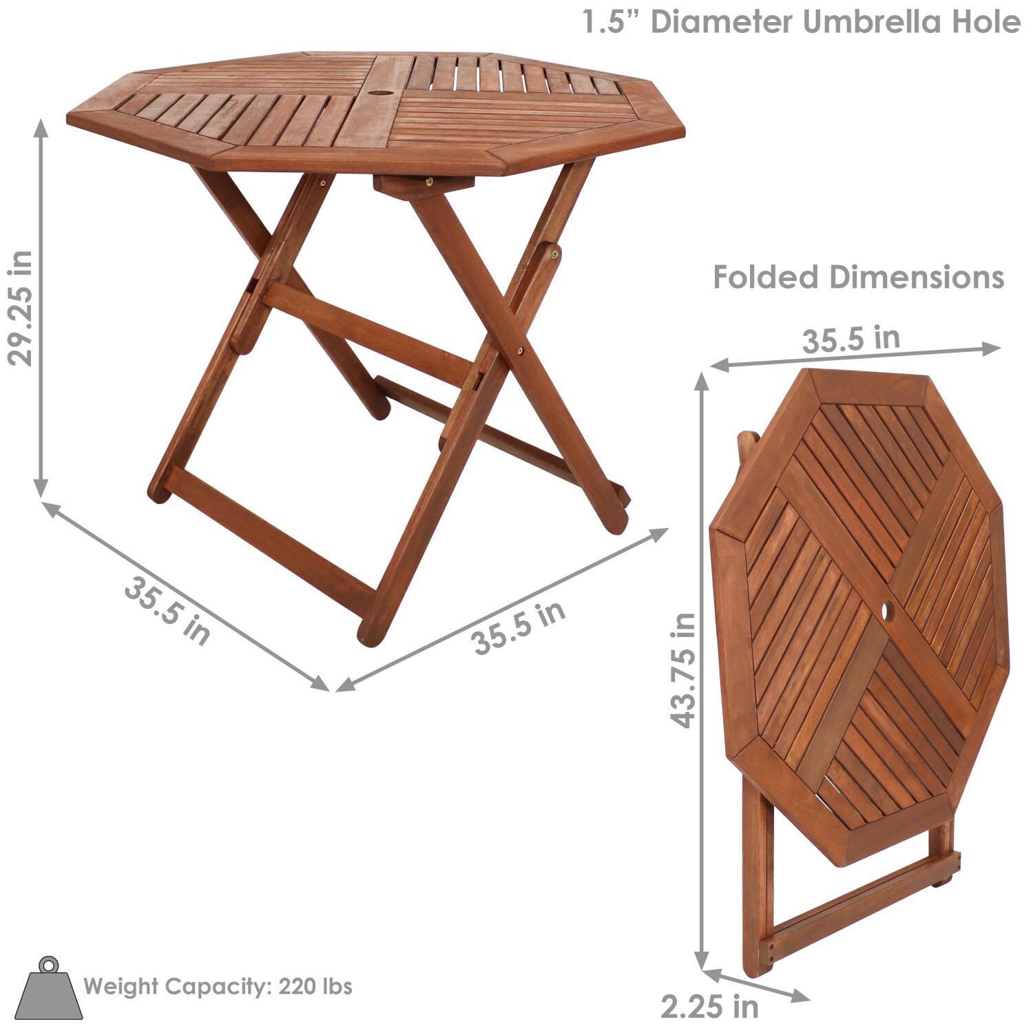 Ultimate Patio 35 1/2-Inch Octagon Meranti Wood Folding Table W/ Teak Oil Finish - Dimensions thumbnail
