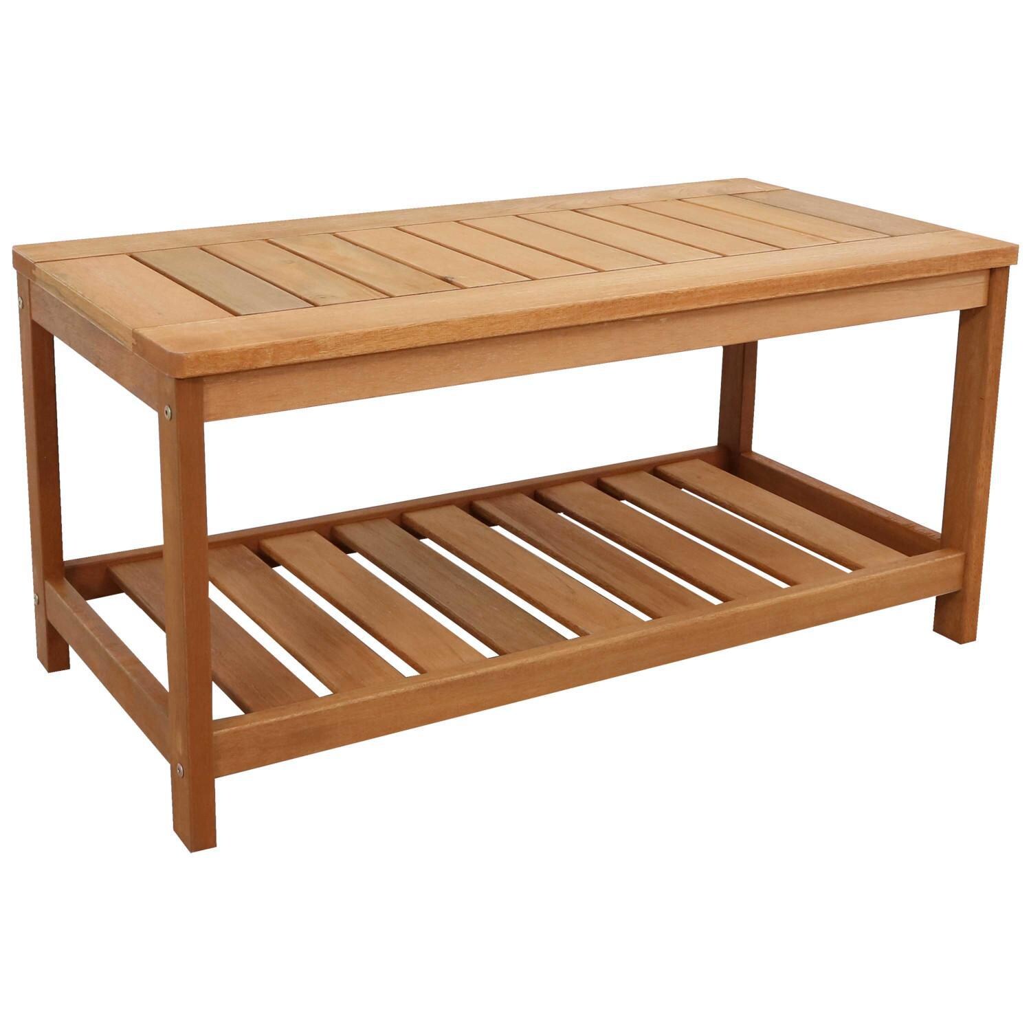 Ultimate Patio 35 1/4 X 18-Inch Rectangular Meranti Wood Outdoor Coffee Table W/ Teak Oil Finish - Angled View thumbnail