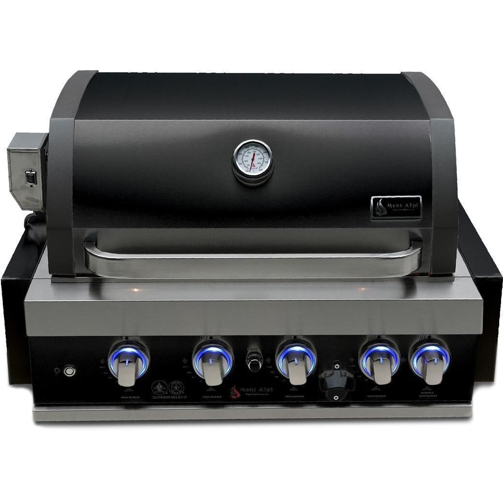 Mont Alpi MA400-AWBSS 4-Burner Black Stainless Steel Art-Wood Natural Gas Island Grill - Grill Head Front View - White Background thumbnail