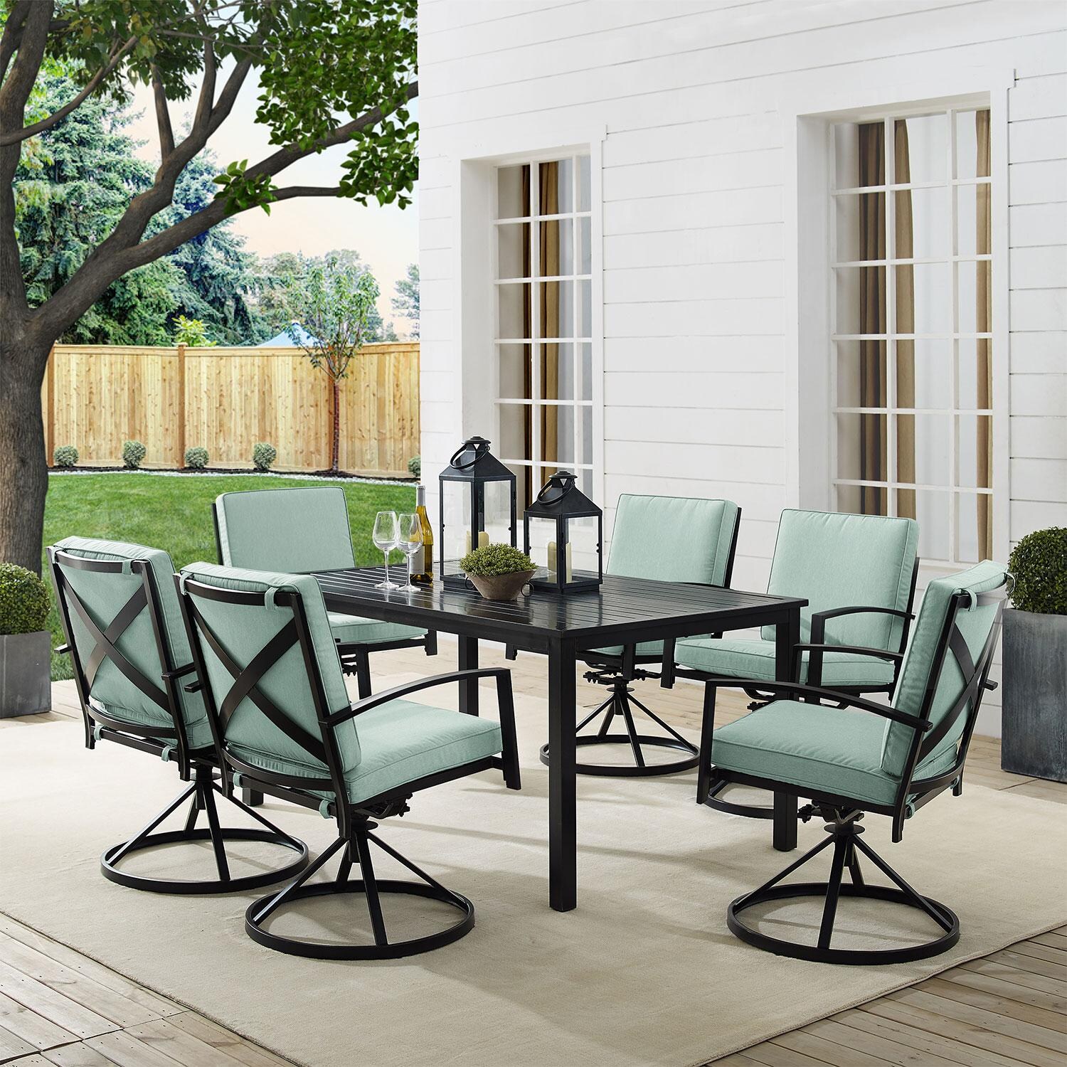 Ultimate Patio UP-82255BZ-MI 7Pc Outdoor Dining Set in Mist W/ Swivel Chairs - On Patio - Lifestyle thumbnail