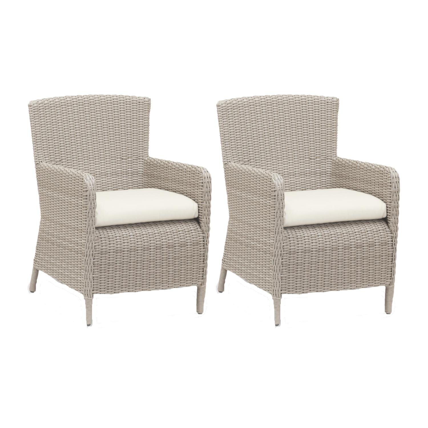 Manhattan 2 Piece Wicker Patio Dining Arm Chair Set W/ Sunbrella Linen Canvas Cushions By Sunset West thumbnail