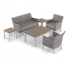 Argento 6 Piece Wicker Patio Conversation Set W/ Tekwood Vintage Tables & Stone Cushions By Oxford Garden image