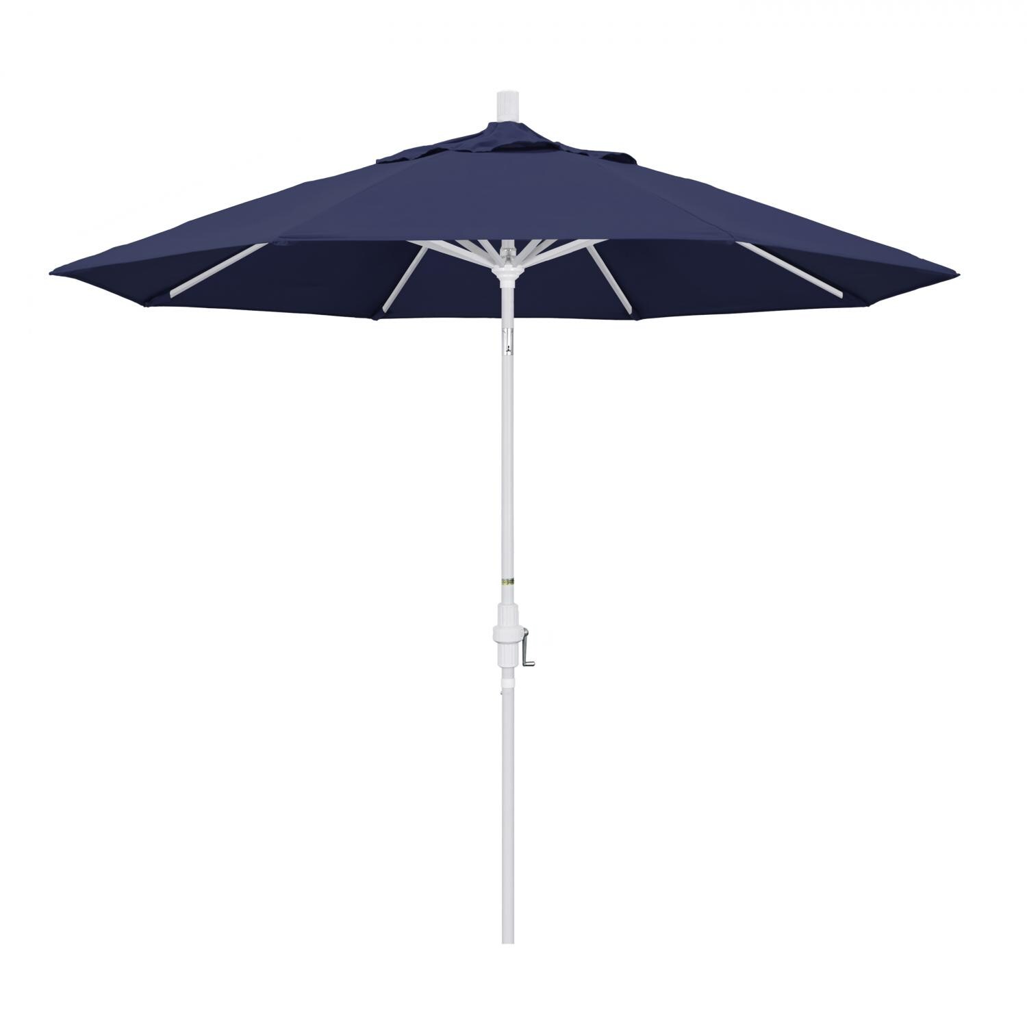 California Umbrella 9 Ft Octagonal Aluminum Collar Tilt Patio Umbrella W/ Crank Lift & Aluminum Ribs - Matted White Frame / Olefin Navy Blue Canopy thumbnail