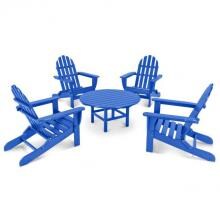 Classic 5 Piece Recycled Plastic Wood Patio Folding Adirondack Conversation Set By POLYWOOD - Pacific Blue